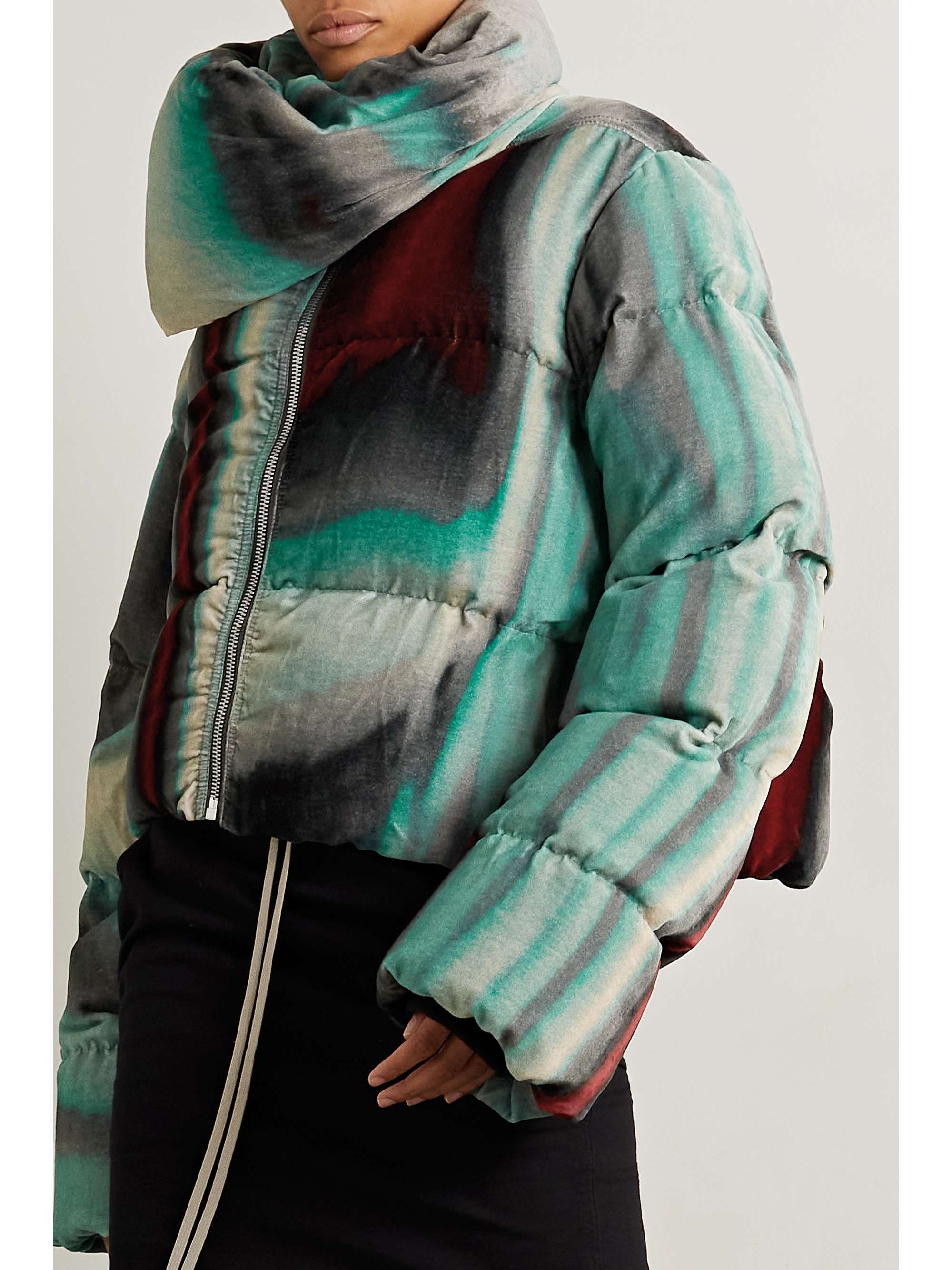 RICK OWENS Cropped printed quilted down velvet jacket