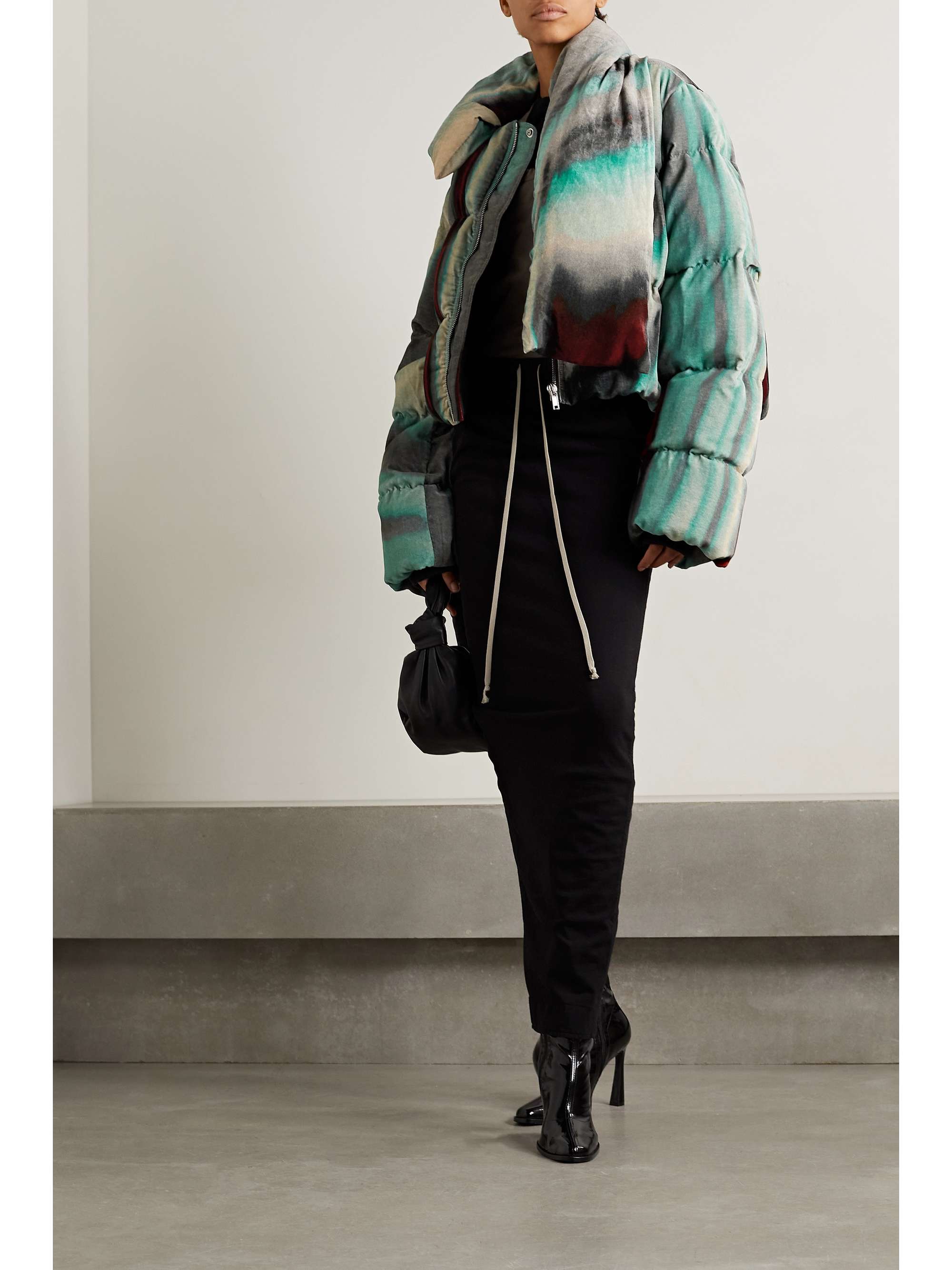 RICK OWENS Cropped printed quilted down velvet jacket