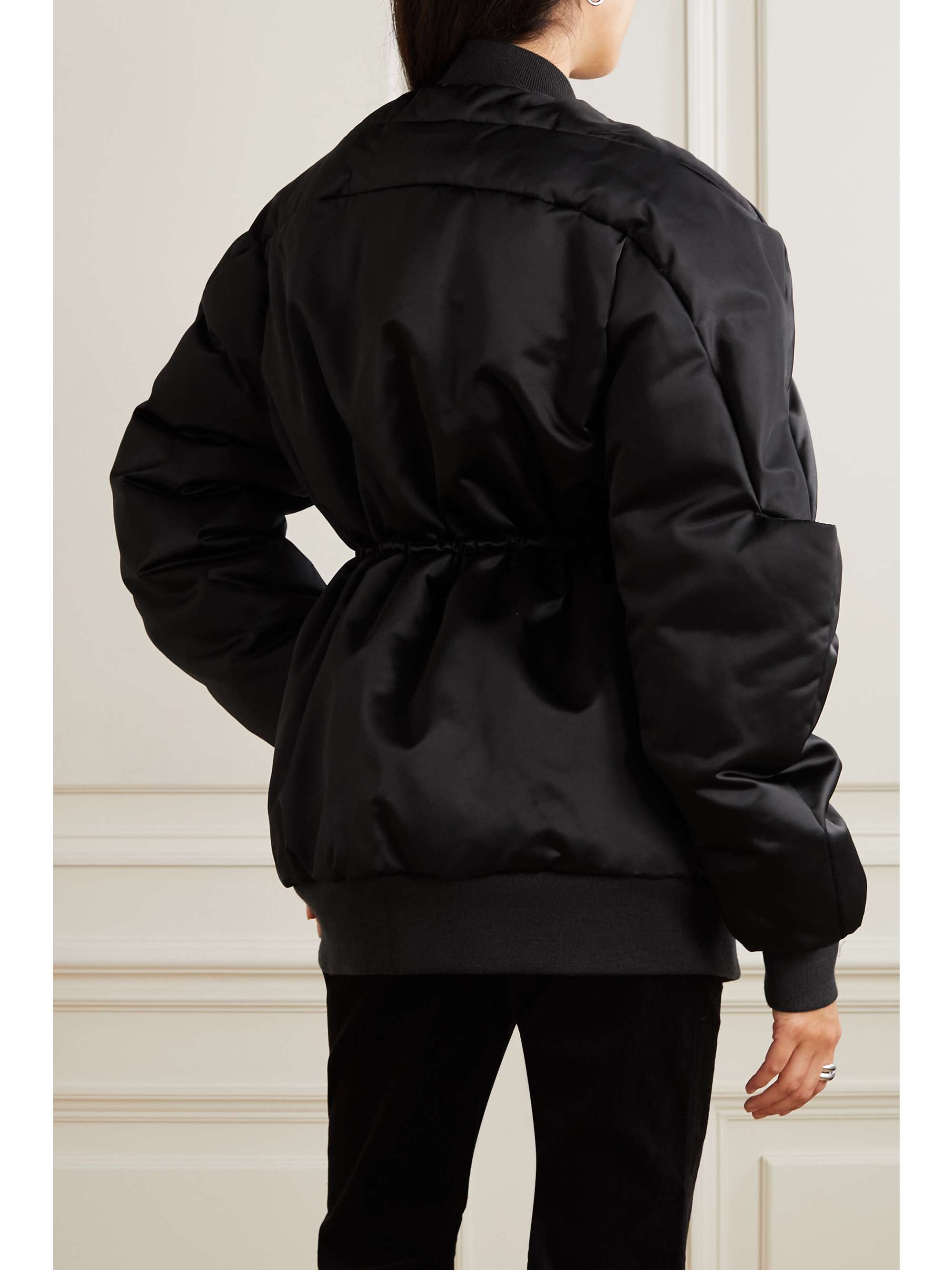 RICK OWENS Tie-detailed wool-trimmed quilted shell down bomber jacket