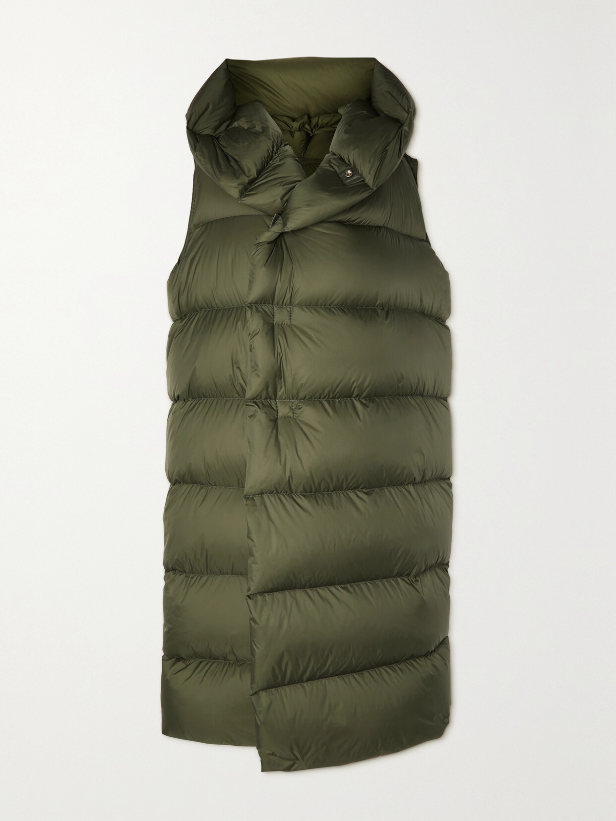 Rick Owens Oversized Asymmetric Hooded Grosgrain-trimmed Quilted Shell Down Vest - Green