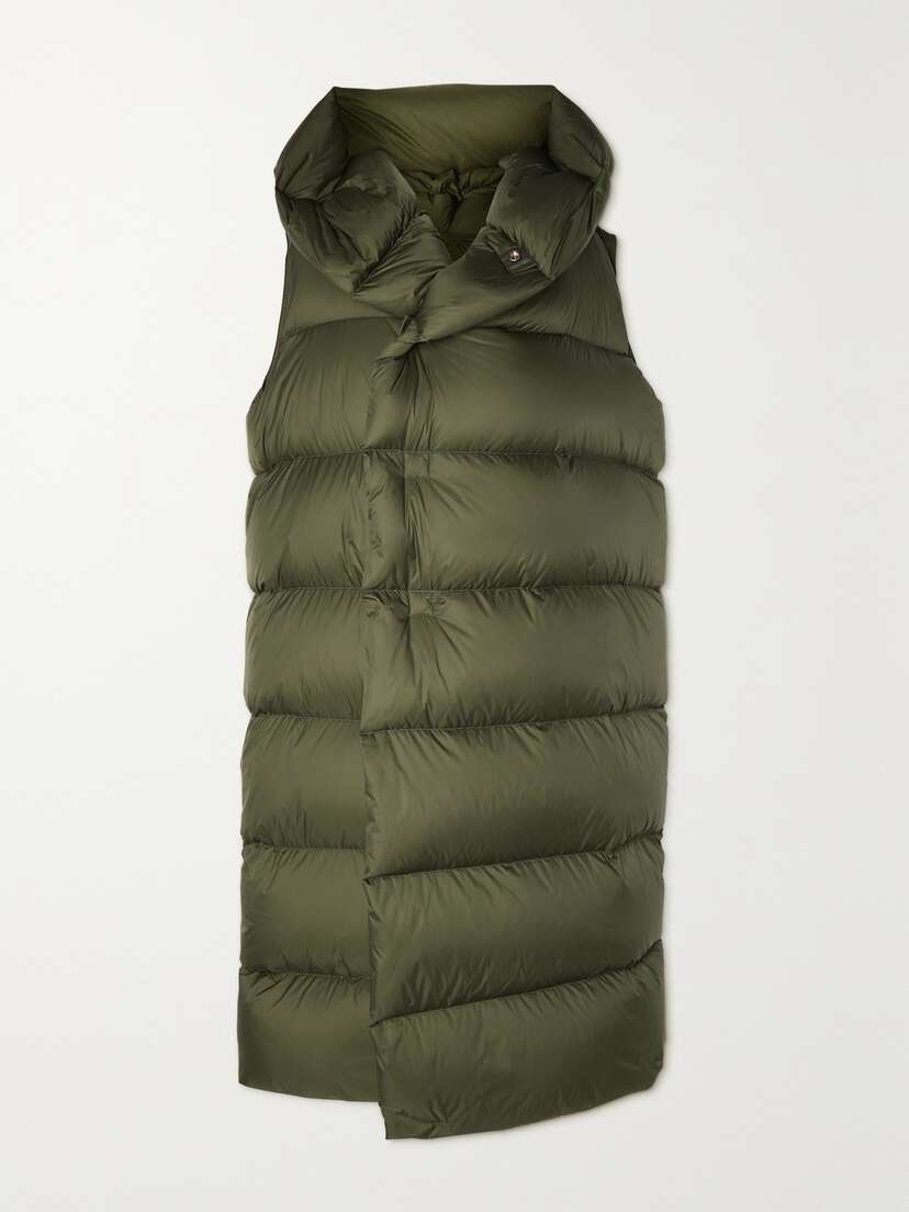 Rick Owens Oversized Asymmetric Hooded Grosgrain-trimmed Quilted Shell Down Vest