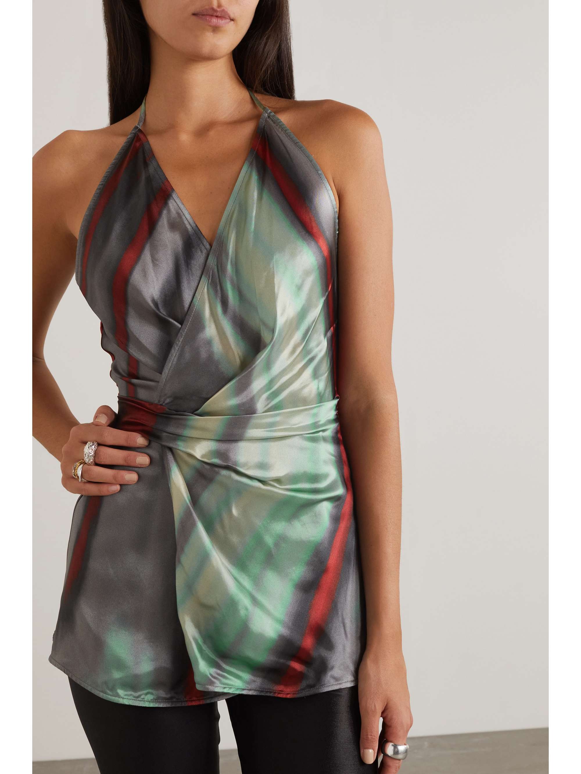 RICK OWENS Laura printed satin halterneck wrap top