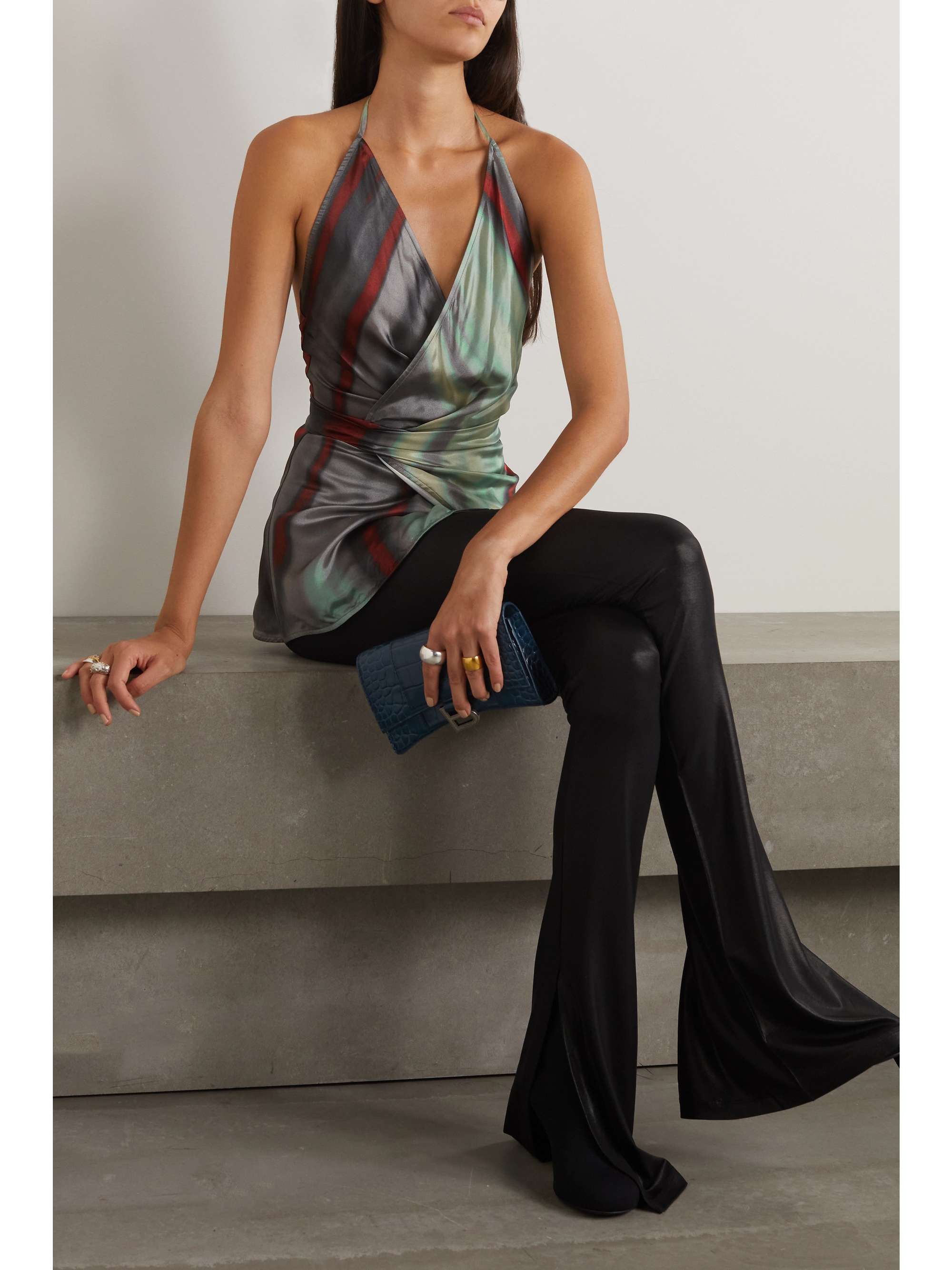 RICK OWENS Laura printed satin halterneck wrap top