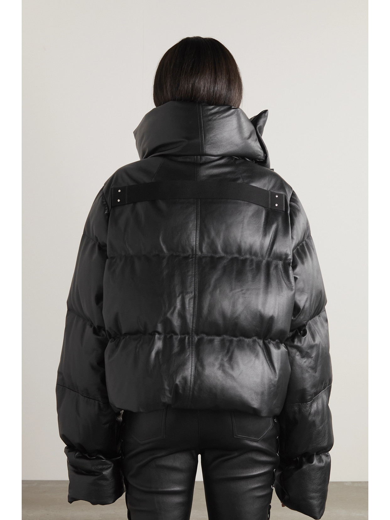 Shop Rick Owens Cropped Quilted Padded Down Leather Jacket In Black