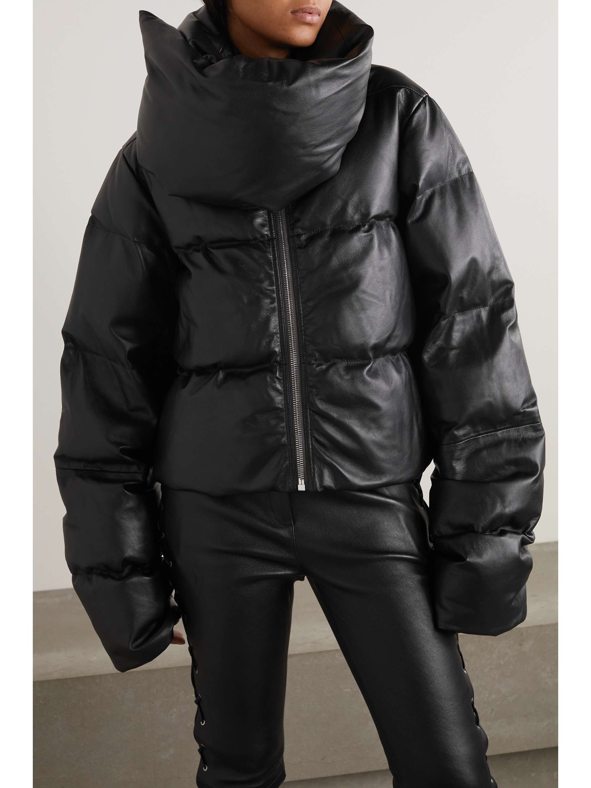 RICK OWENS Cropped quilted padded down leather jacket