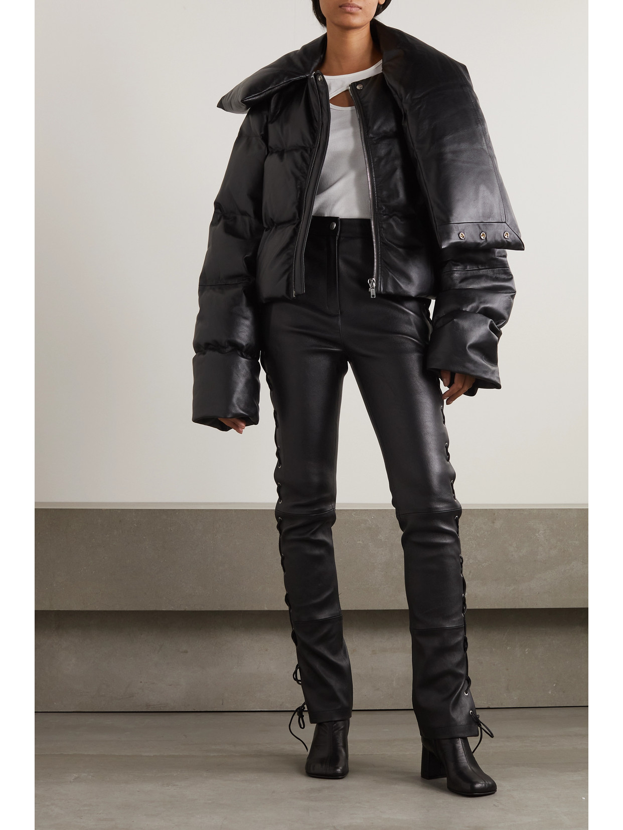 Rick Owens Quilted Funnel-neck Regular-fit Leather-down Jacket In Black