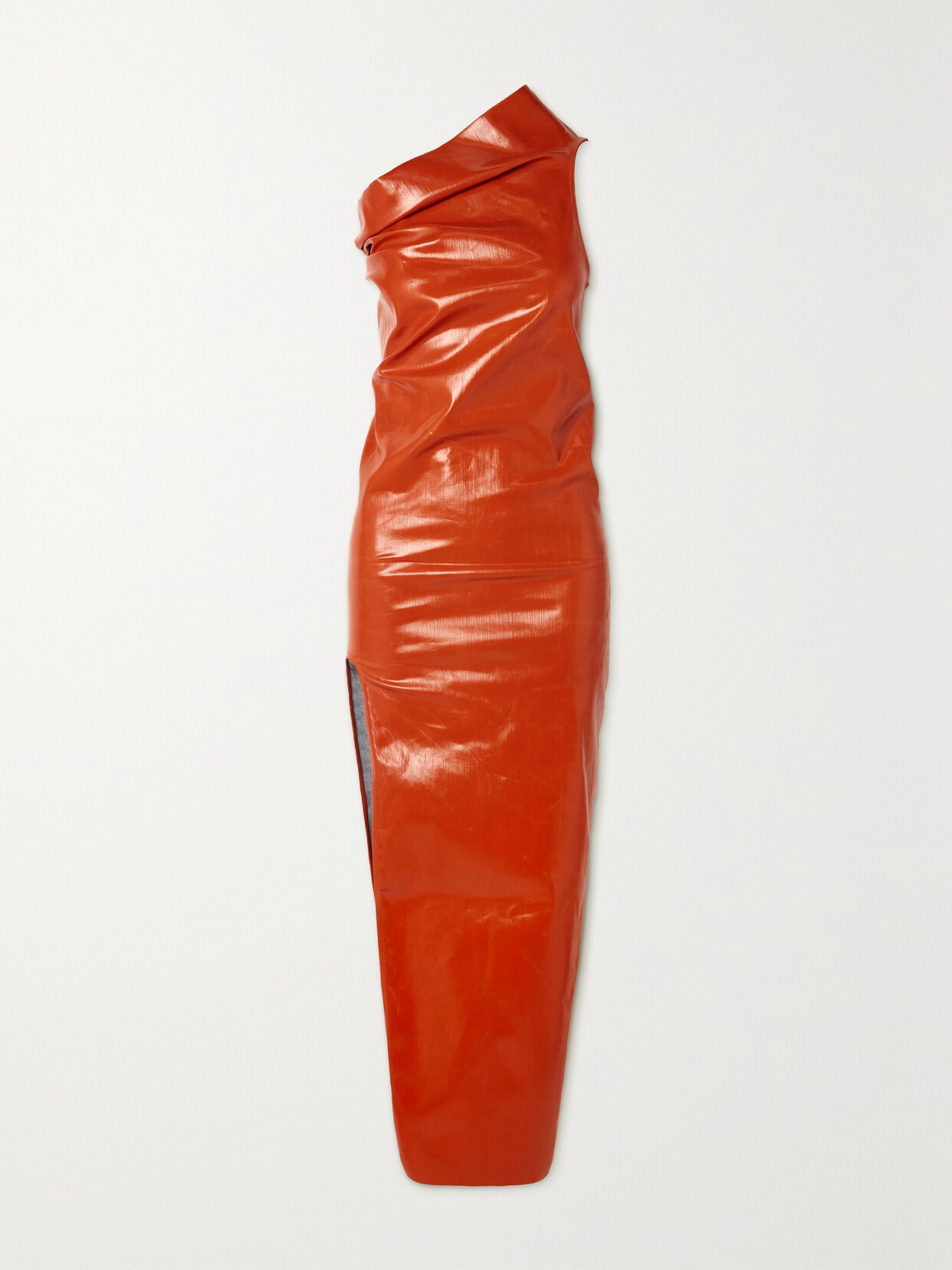 Rick Owens Athena One-shoulder Coated-denim Gown In Orange