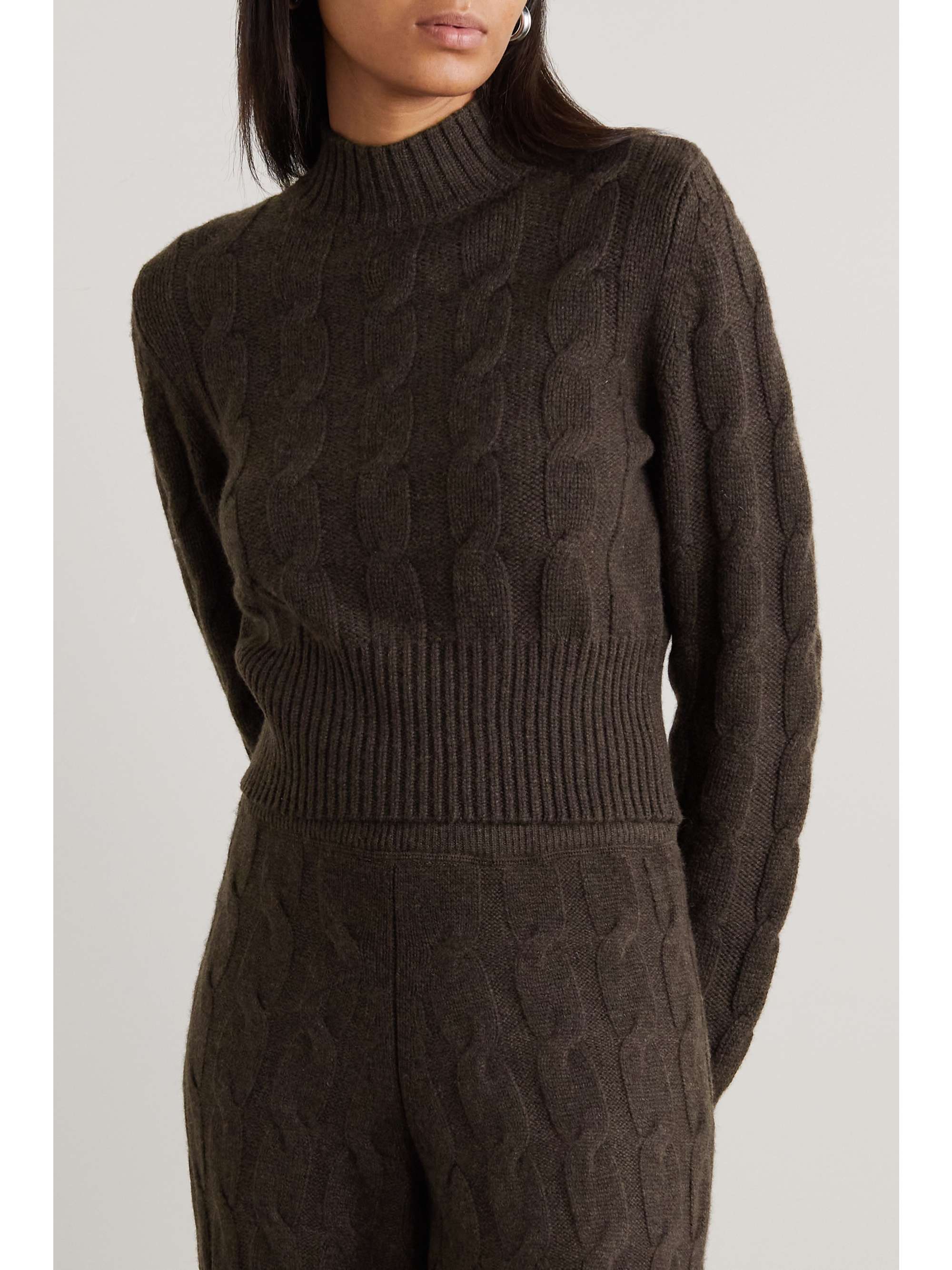 Le Kasha - + Net Sustain Murano Cropped Cable-Knit Organic Cashmere Turtleneck Sweater - Brown - Medium - Net A Porter