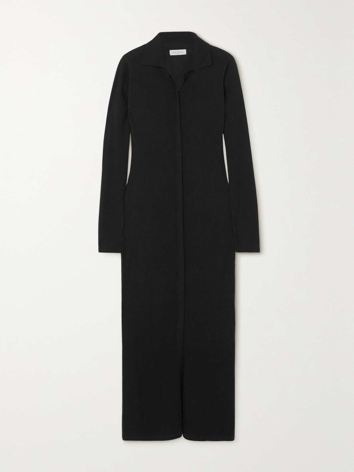 Le Kasha + Net Sustain Egina Ribbed Organic Cashmere Maxi Shirt Dress - Black