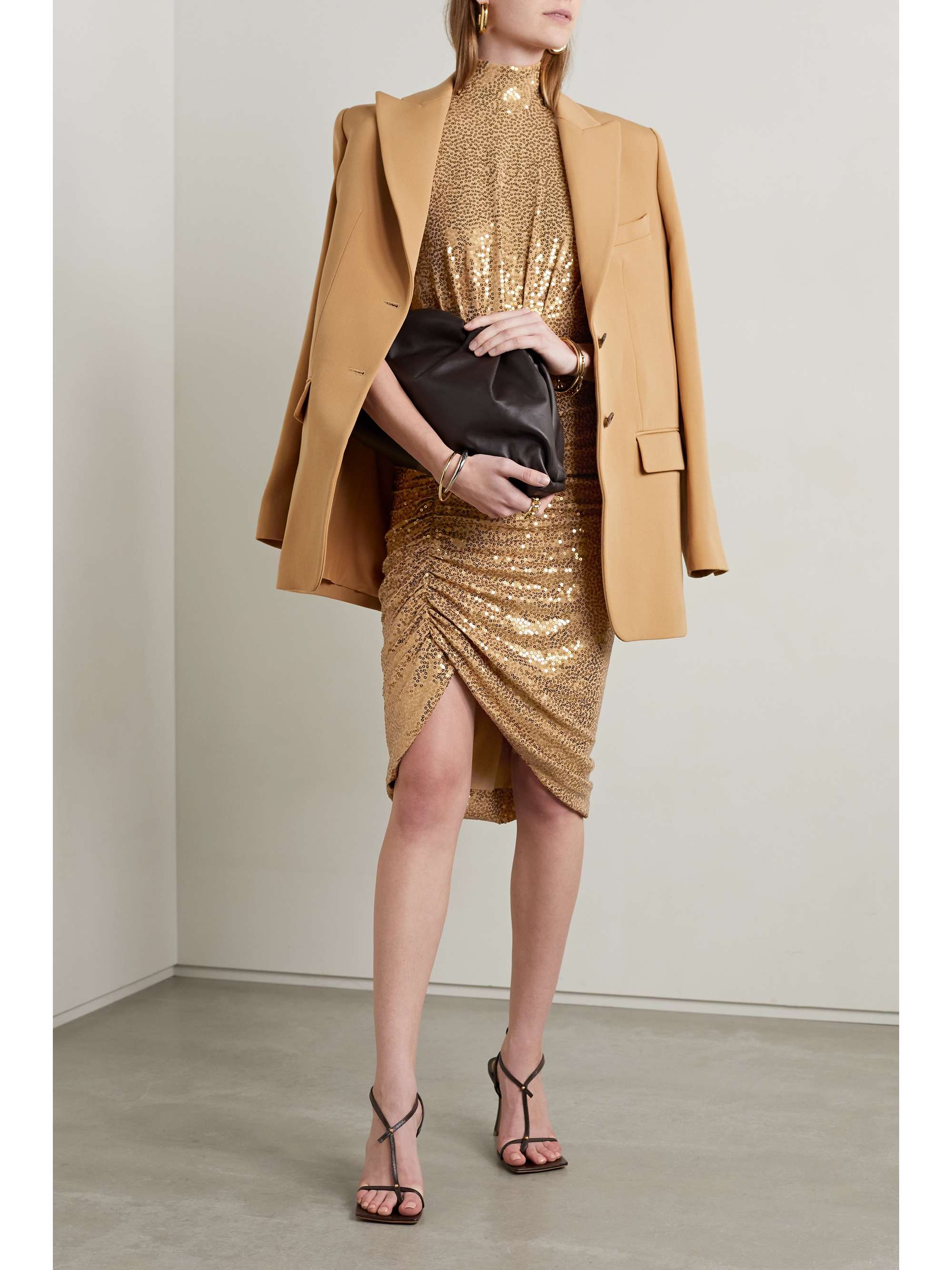 MICHAEL KORS COLLECTION Ruched sequined crepe midi dress
