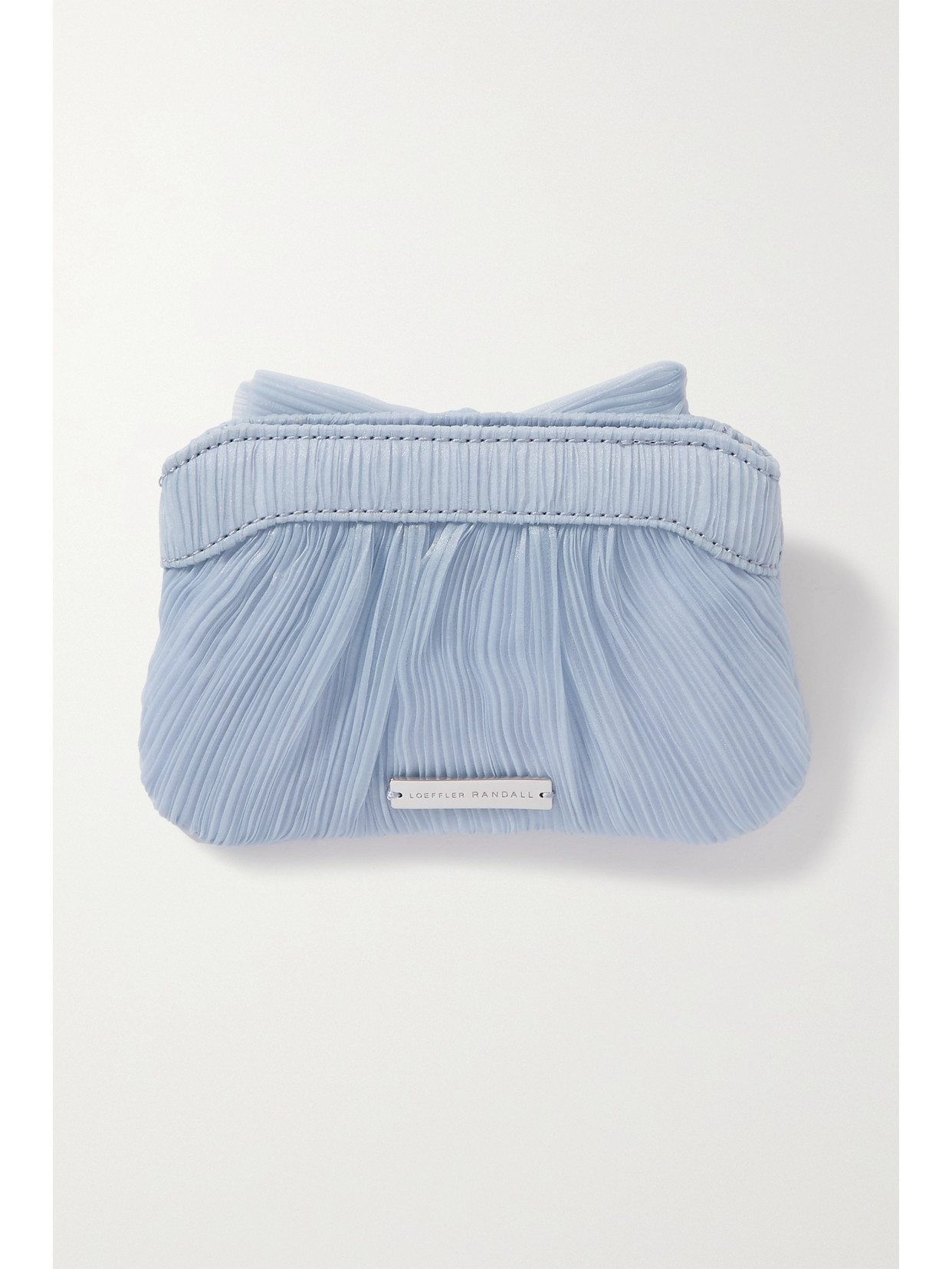 Shop Loeffler Randall Rochelle Bow-embellished Plissé-organza Clutch In Blue