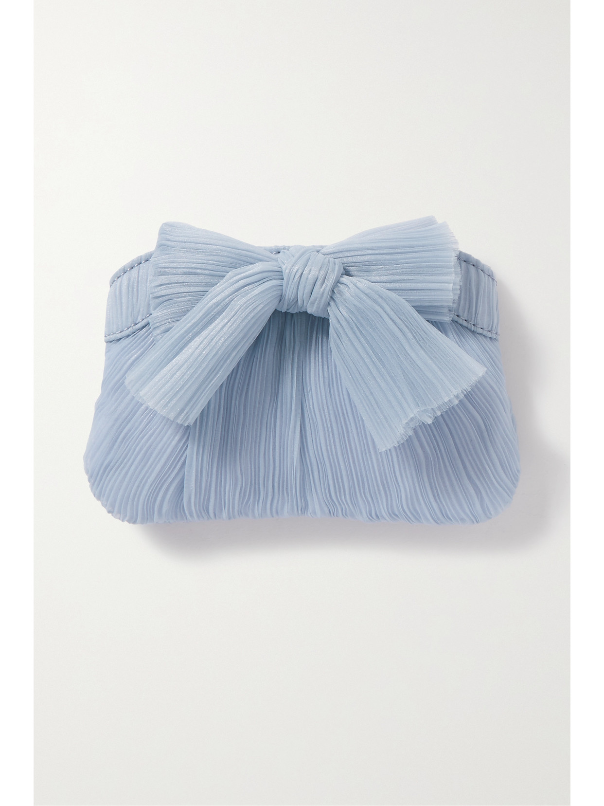 Shop Loeffler Randall Rochelle Bow-embellished Plissé-organza Clutch In Blue