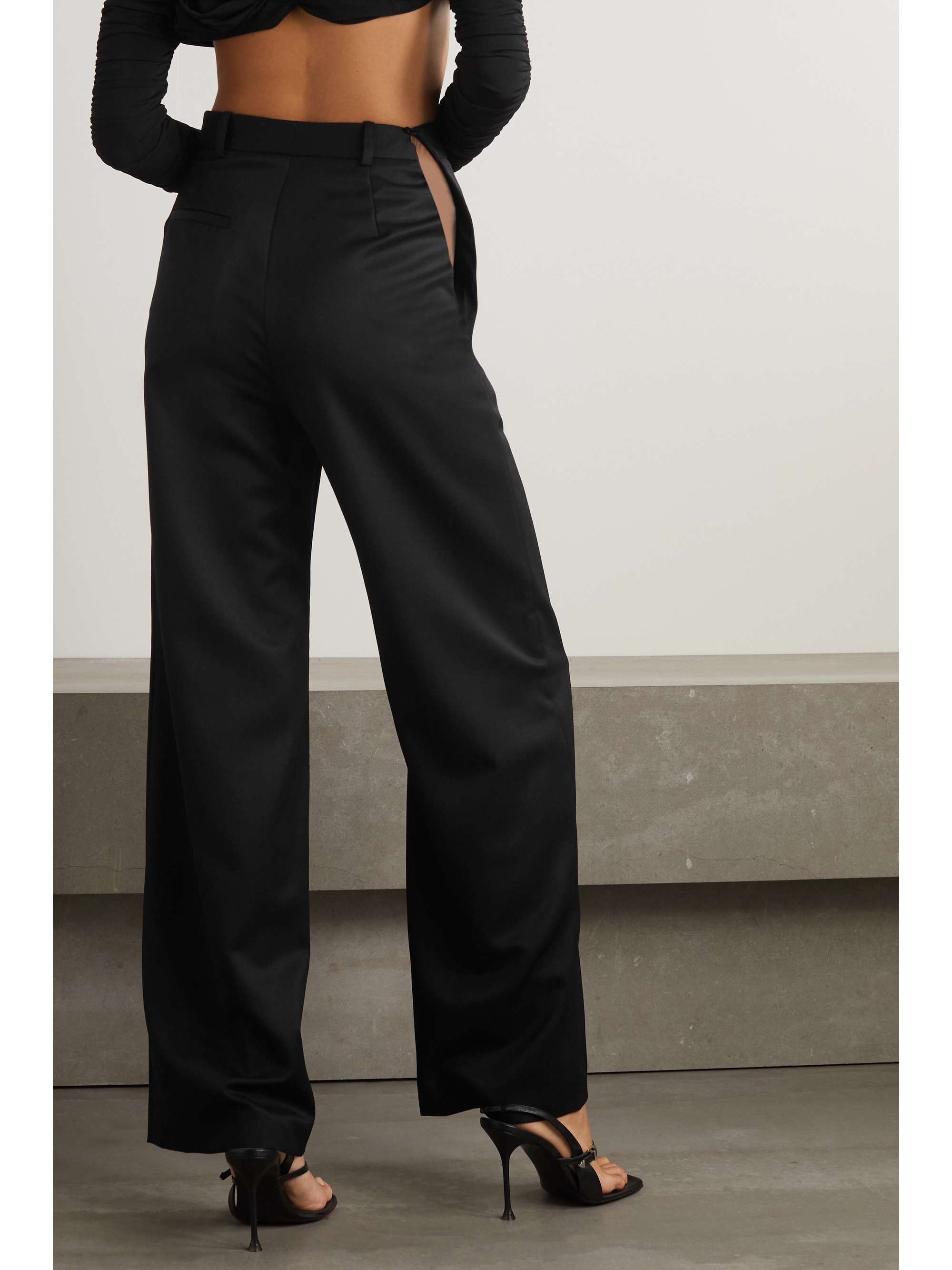GRACE LING Cutout wool-gabardine wide-leg pants