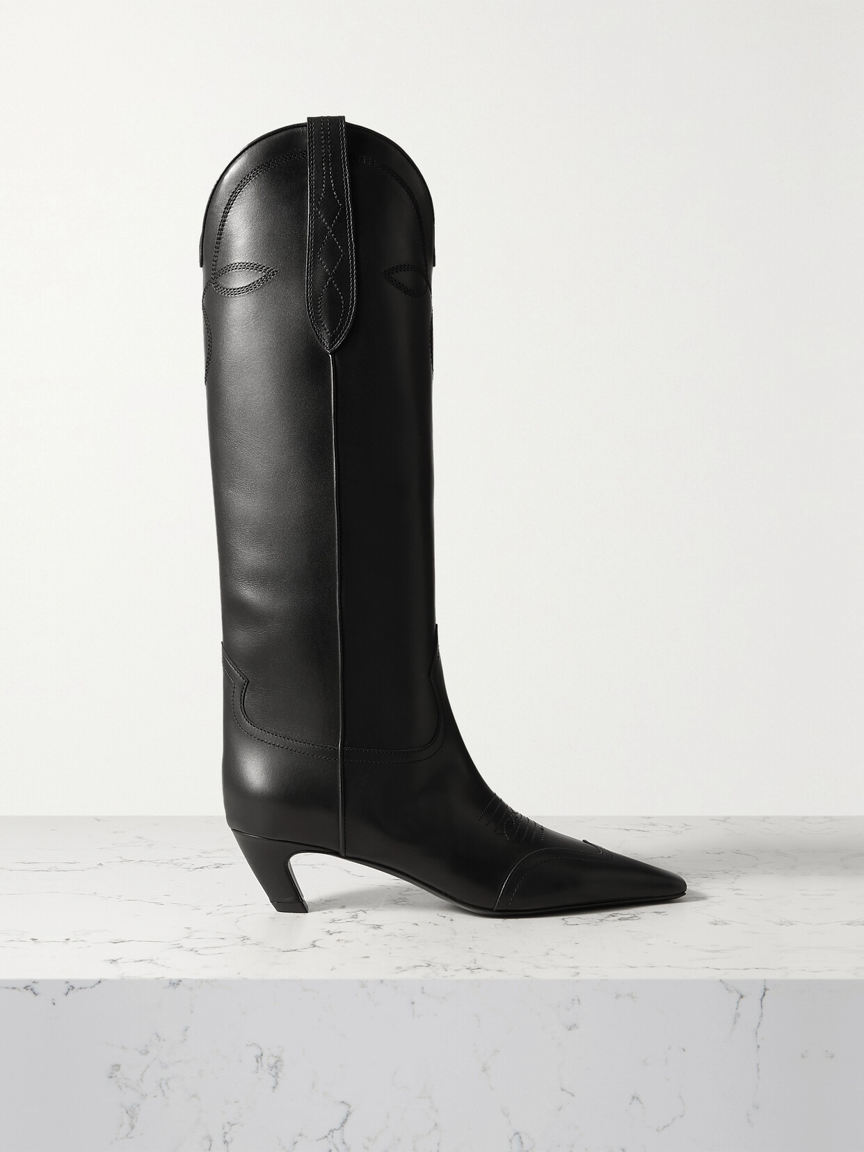 Shop Khaite Dallas Leather Knee Boots In Black