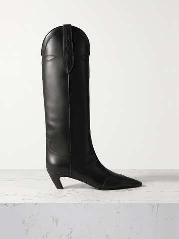 Double G Studded Leather Cowboy Boots in Black - Gucci