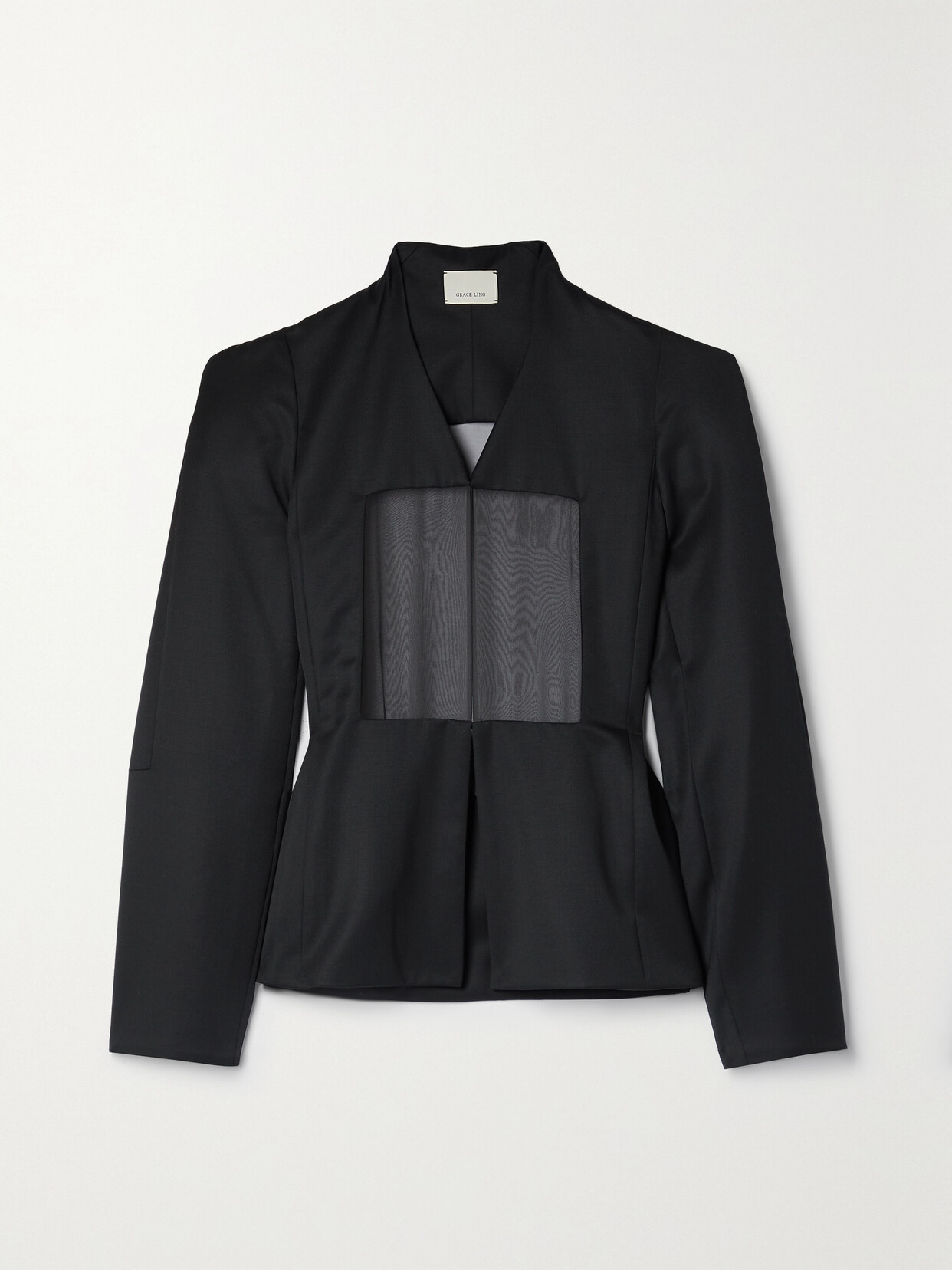 Grace Ling Paneled Silk-chiffon And Wool-twill Blazer In Black