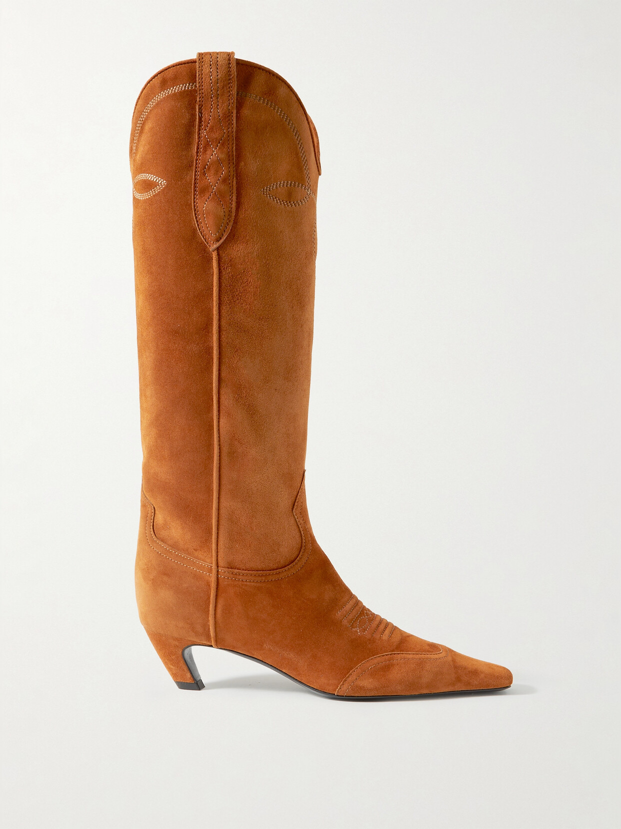 Khaite Dallas Western Suede Knee Boots In Brown
