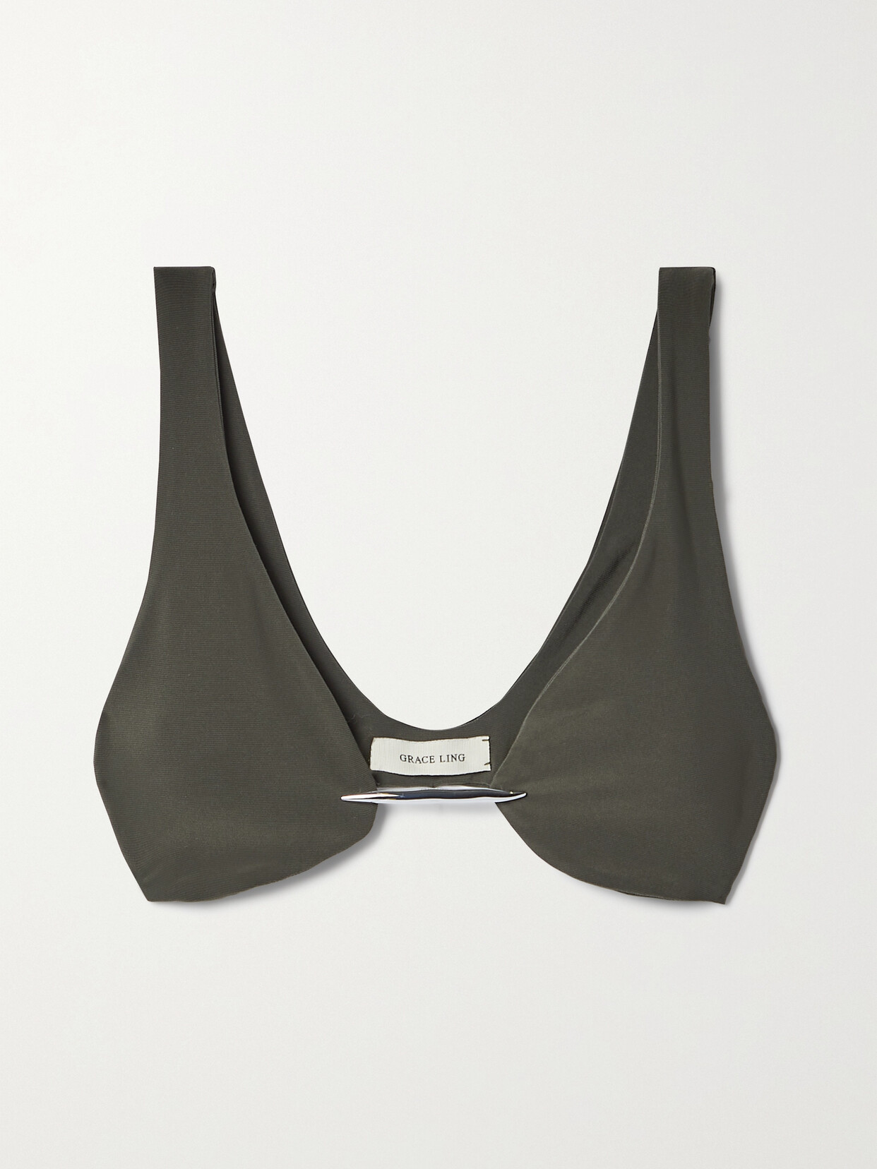 Grace Ling Vertebrae Embellished Stretch-jersey Bralette In Army Green