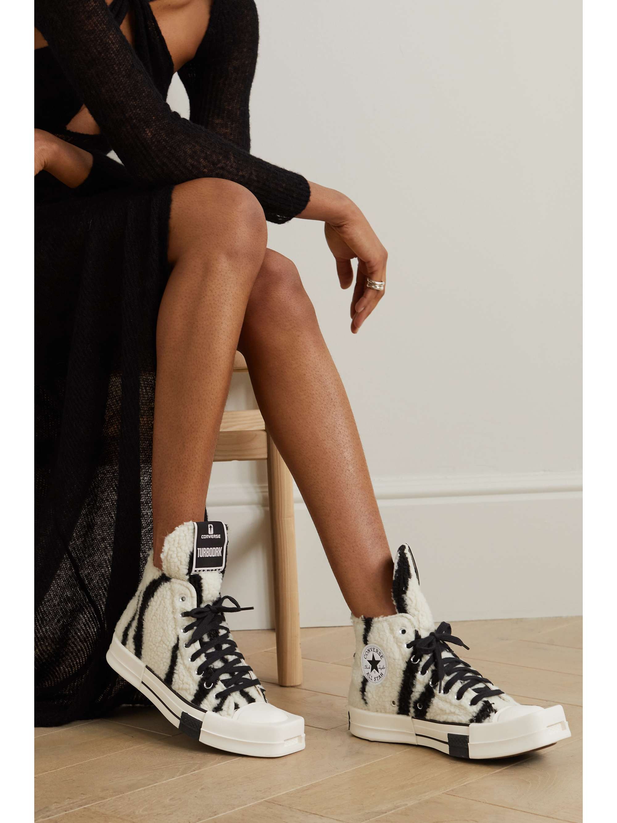 RICK OWENS + Converse TURBODRK Chuck 70 zebra-print faux shearling sneakers | NET-A-PORTER