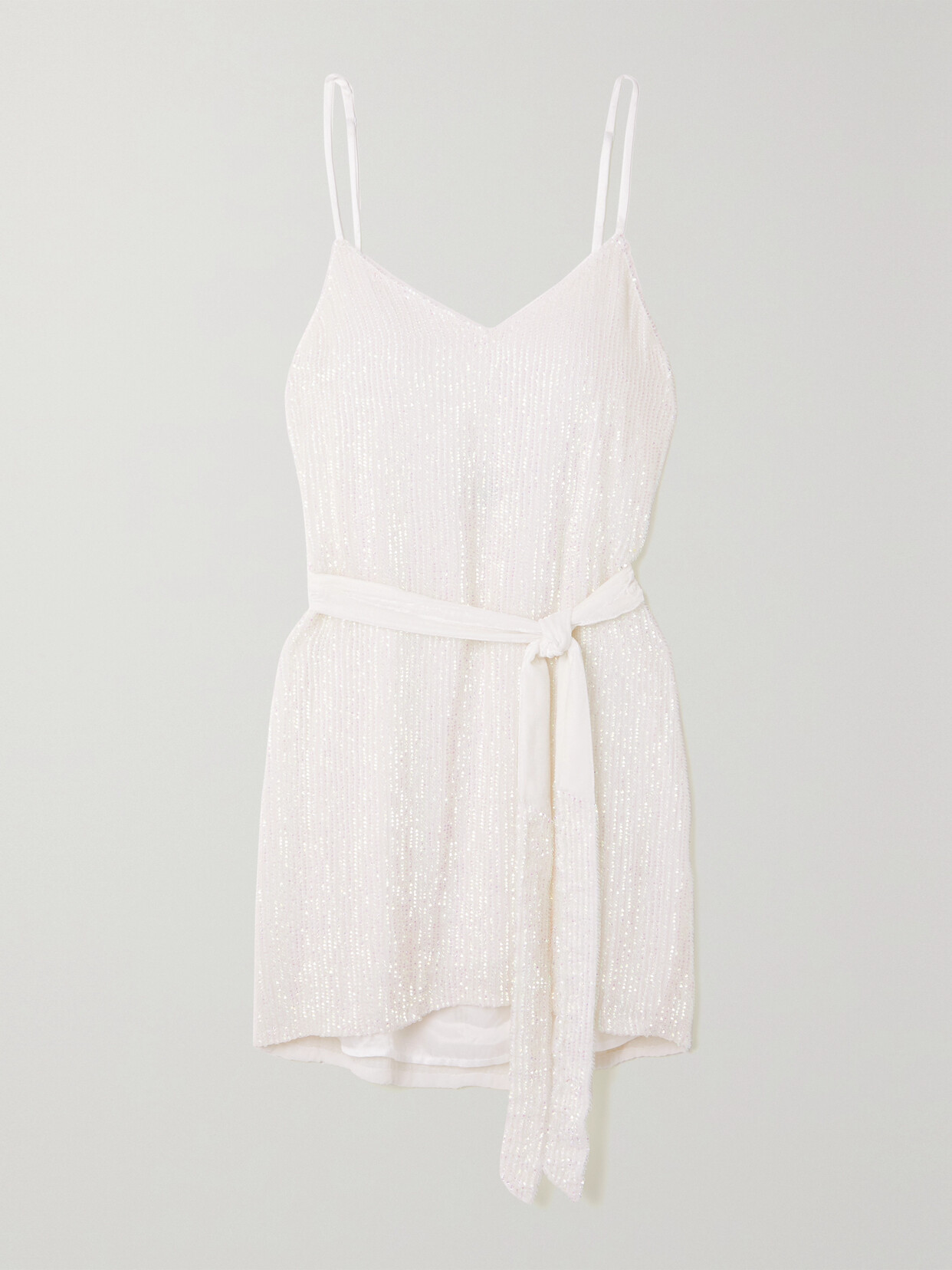 Retrofête Claire Belted Sequined Chiffon Mini Dress - White