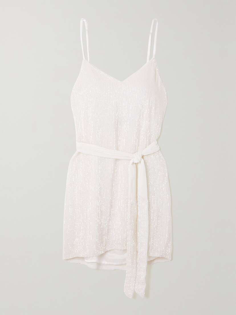 Retrofête Claire Belted Sequined Chiffon Mini Dress