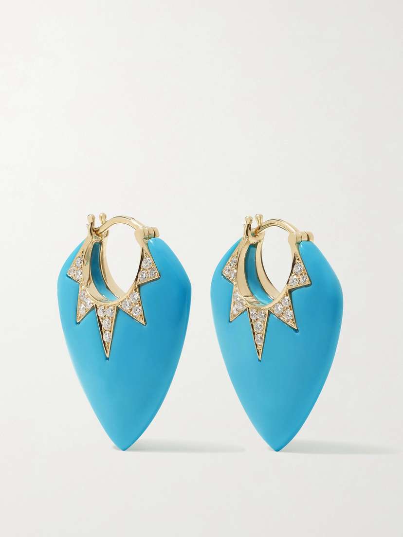Sorellina Classic Guitar Pick 18-karat Gold, Turquoise And Diamond Earrings