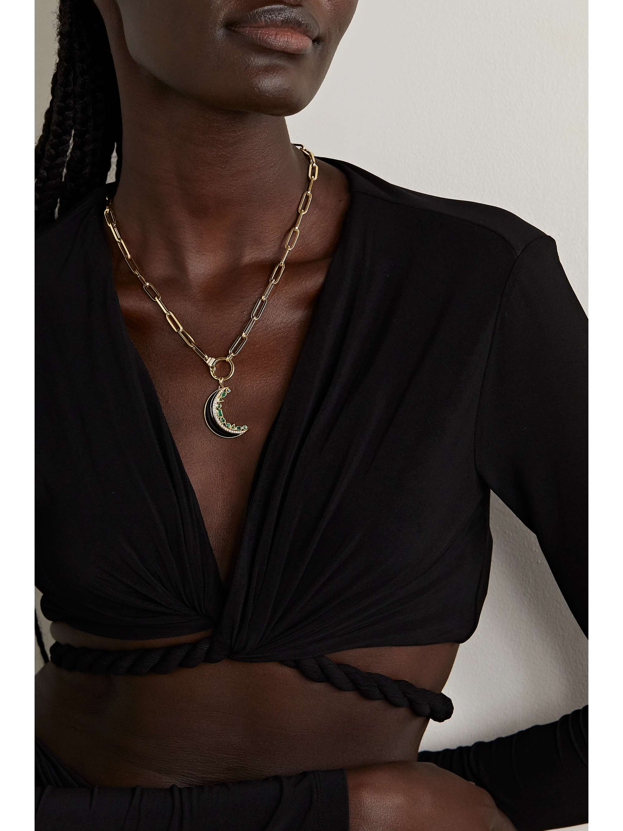 SORELLINA Crescent 18-karat gold multi-stone necklace