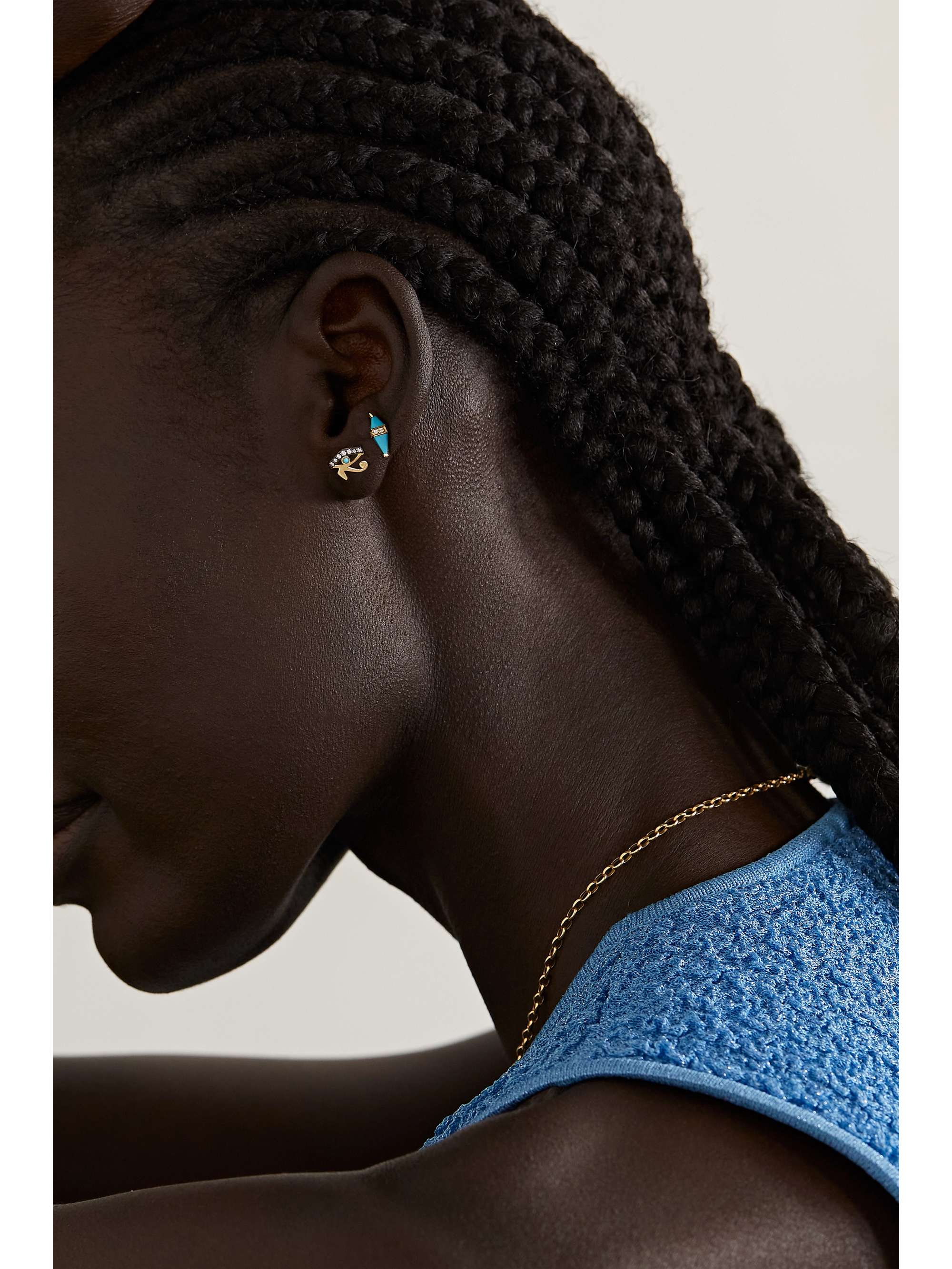 SORELLINA Eye of Horus 18-karat gold, rhodium, diamond and turquoise earrings