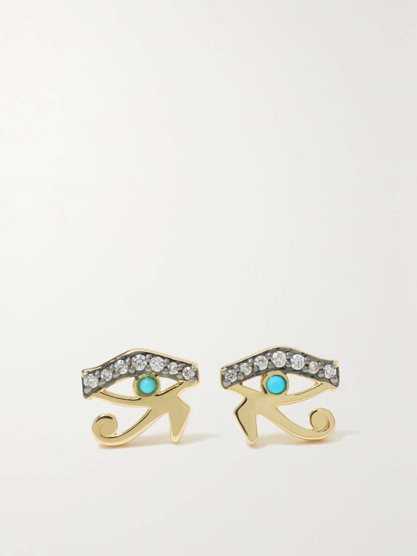 Sorellina Eye Of Horus 18-karat Gold, Rhodium, Diamond And Turquoise Earrings