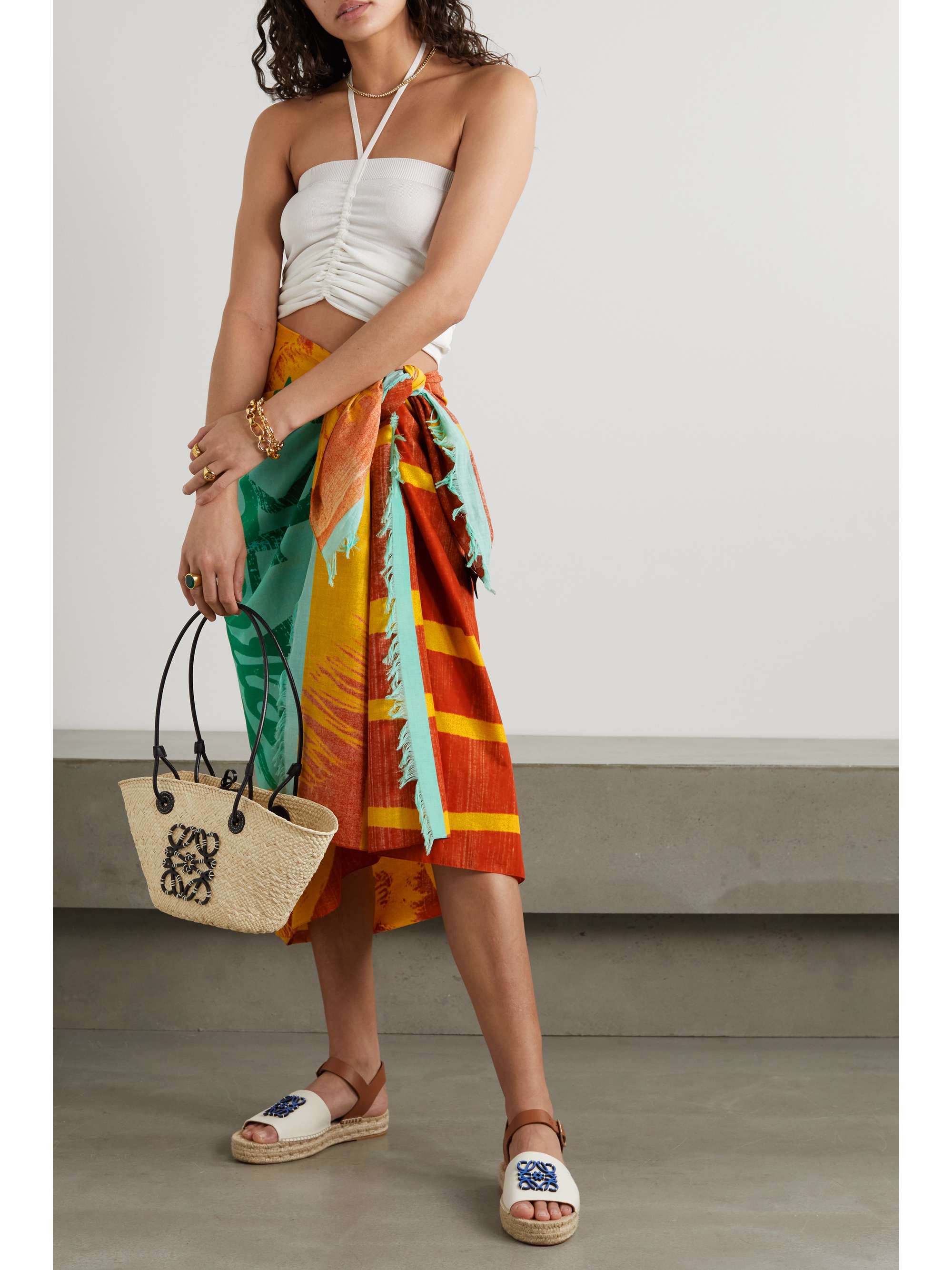 LOEWE + Paula's Ibiza fringed printed cotton-voile pareo