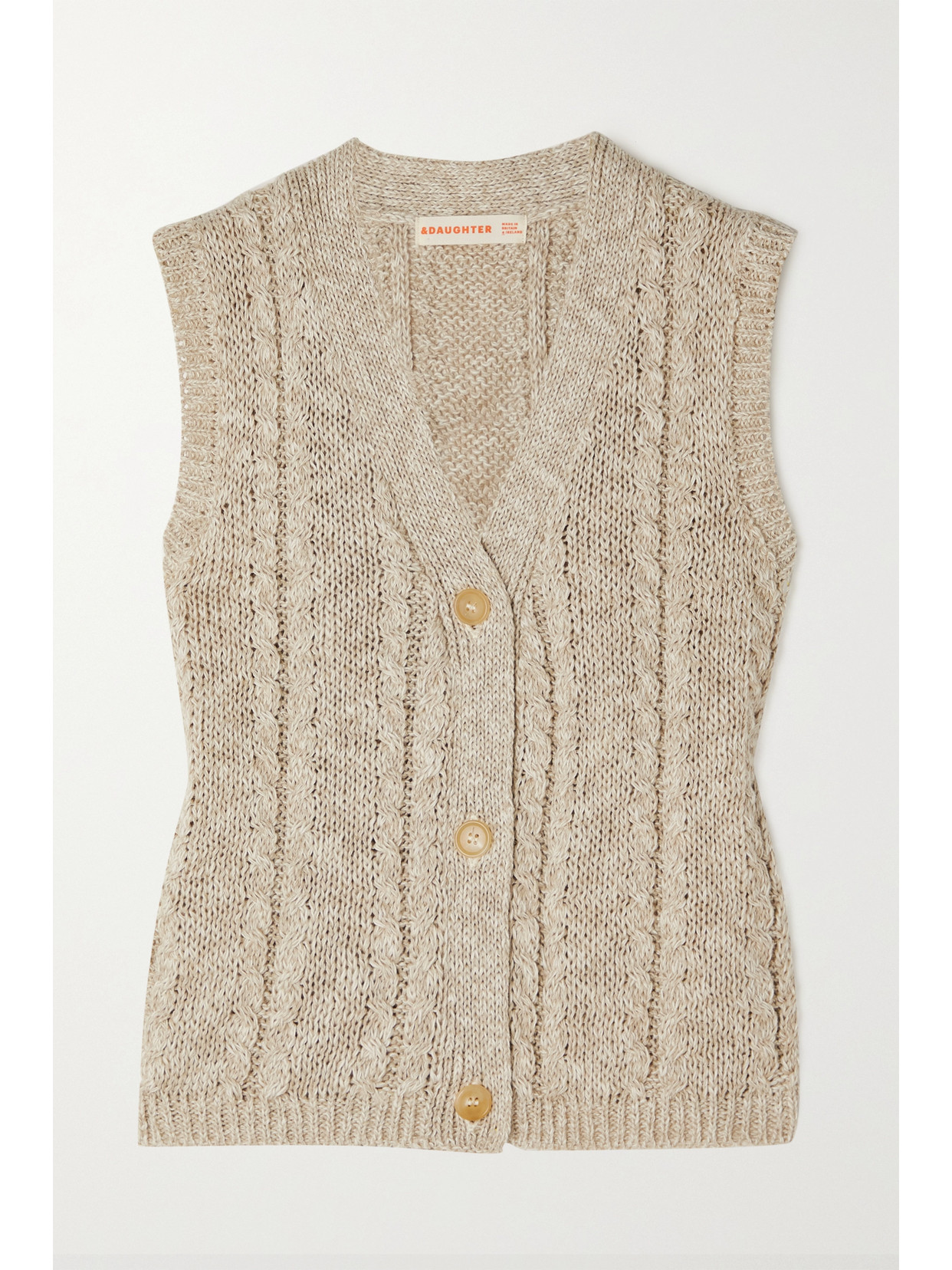 And-daughter + Net Sustain Cable-knit Linen And Cotton-blend Vest In Neutrals