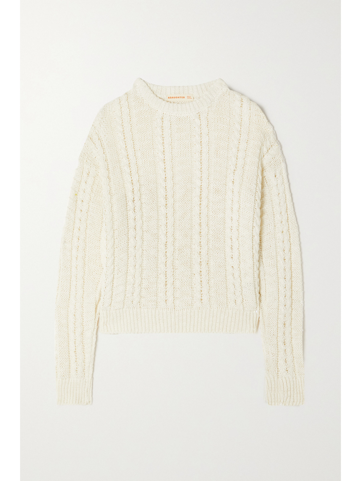 And-daughter + Net Sustain Cable-knit Linen And Cotton-blend Sweater In Ecru