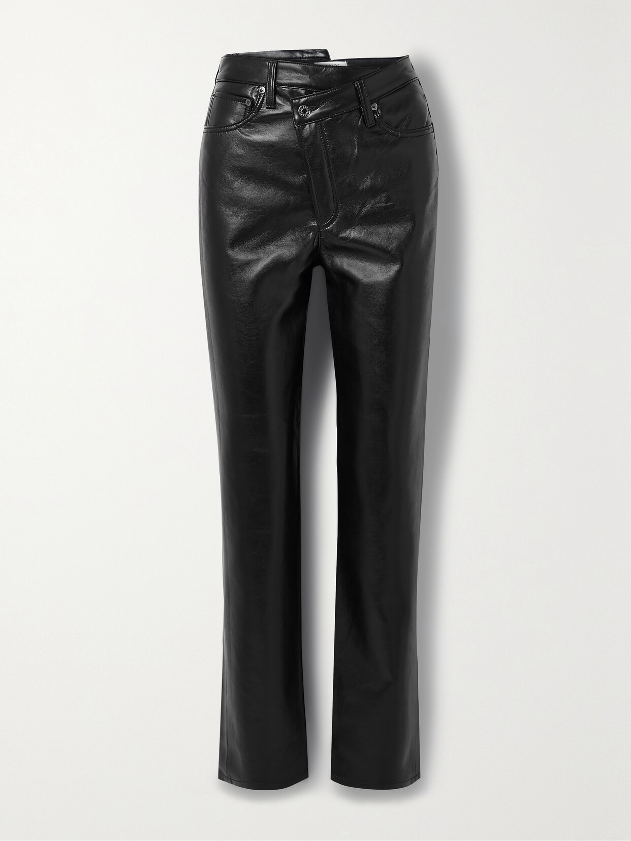 Agolde Recycled Leather Crisscross Waist Straight Leg Pants In Black