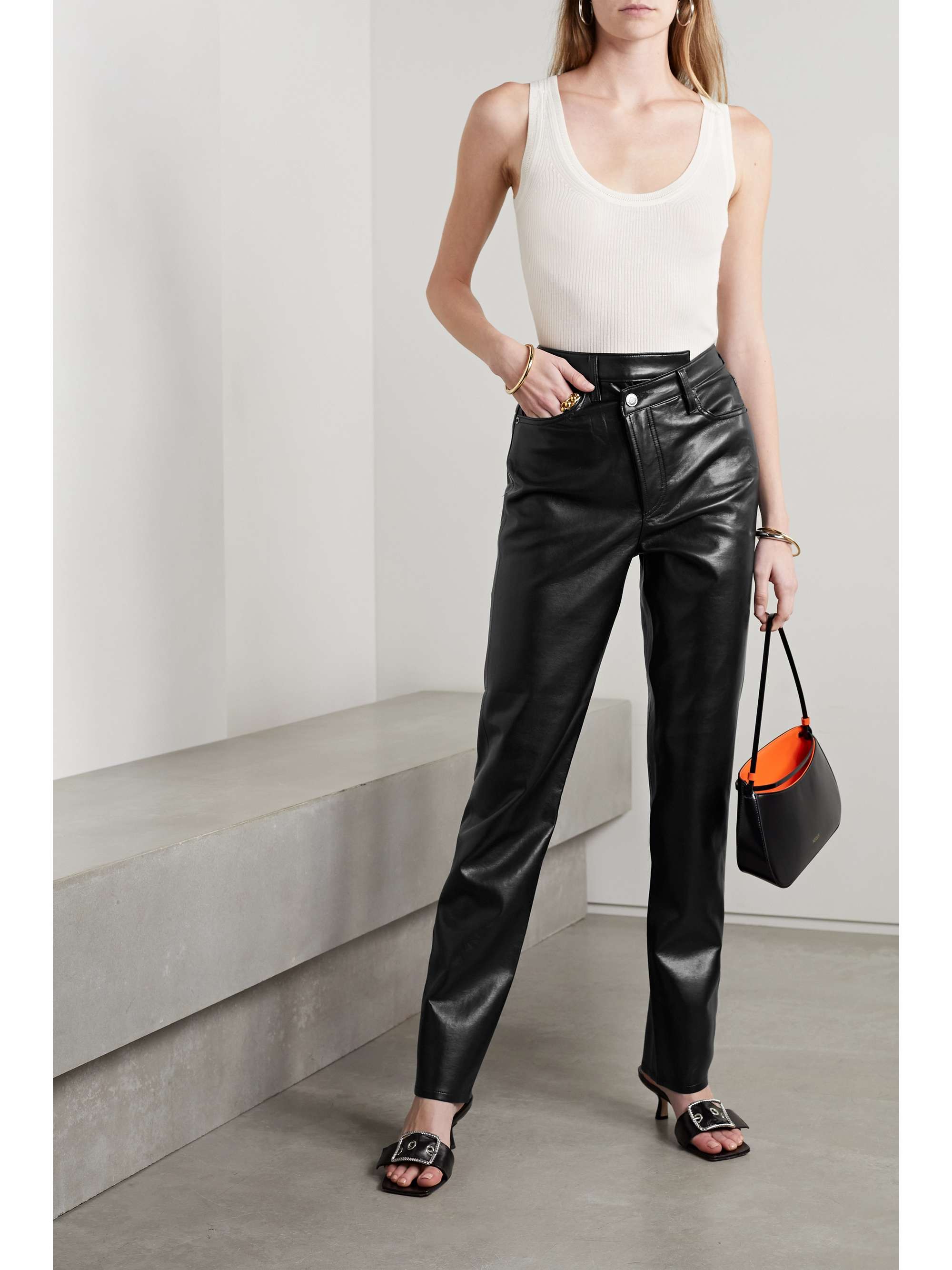 Criss Cross recycled leather-blend pants