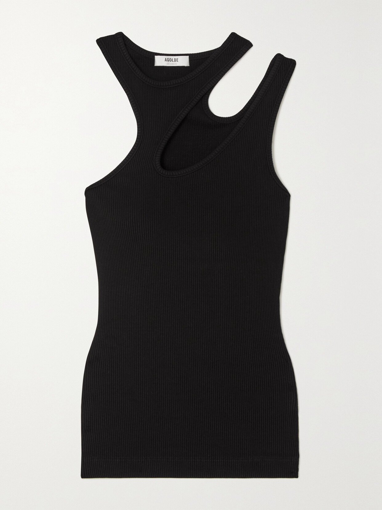 Agolde Athena Cutout Ribbed Stretch Organic Cotton And Lyocell-blend Tank In Black
