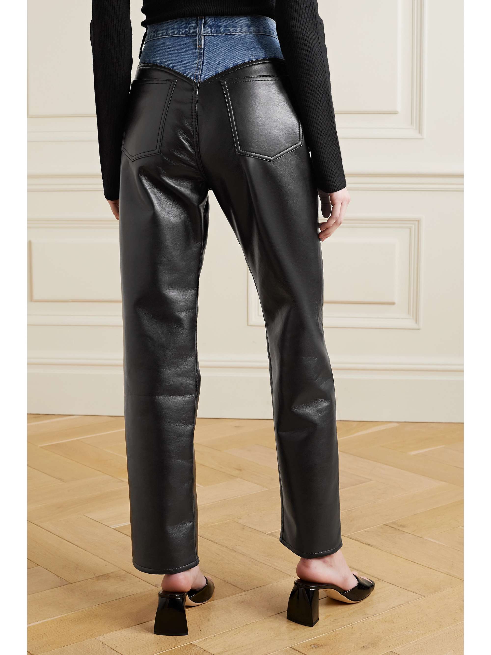 AGOLDE Harley denim and recycled leather-blend straight-leg pants