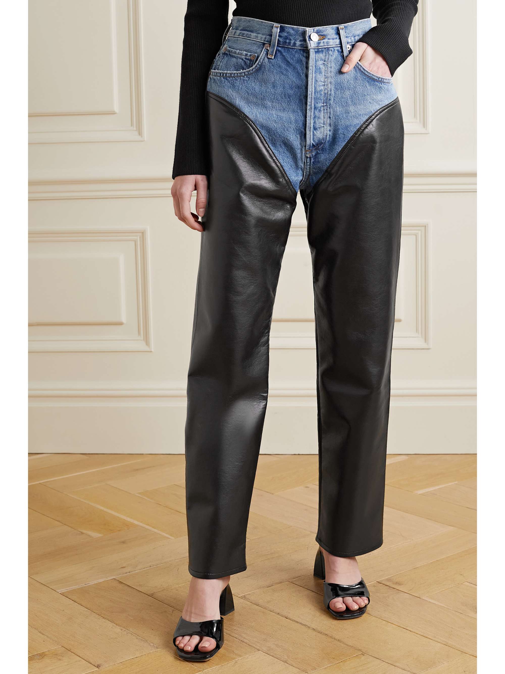 AGOLDE Harley denim and recycled leather-blend straight-leg pants