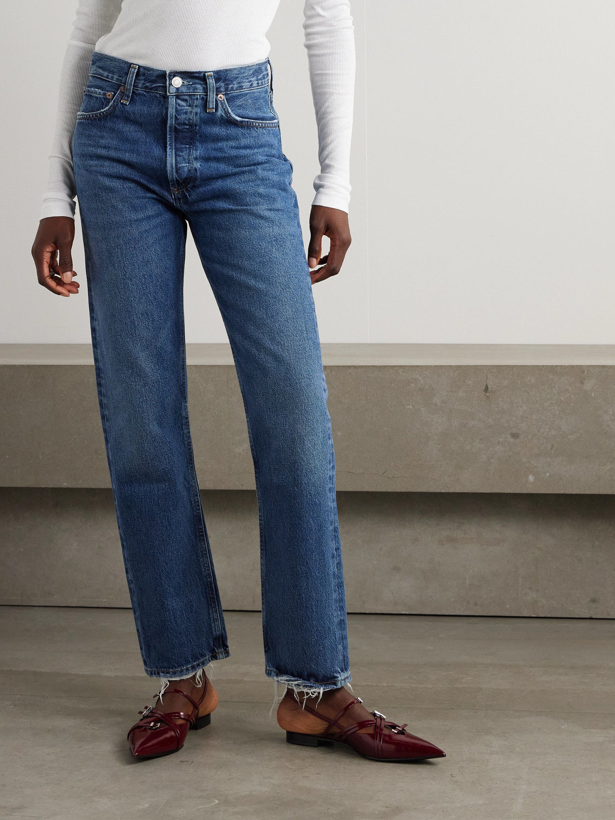 Shop Agolde + Net Sustain '90s Pinch Waist High-rise Straight-leg Organic Jeans In Blue