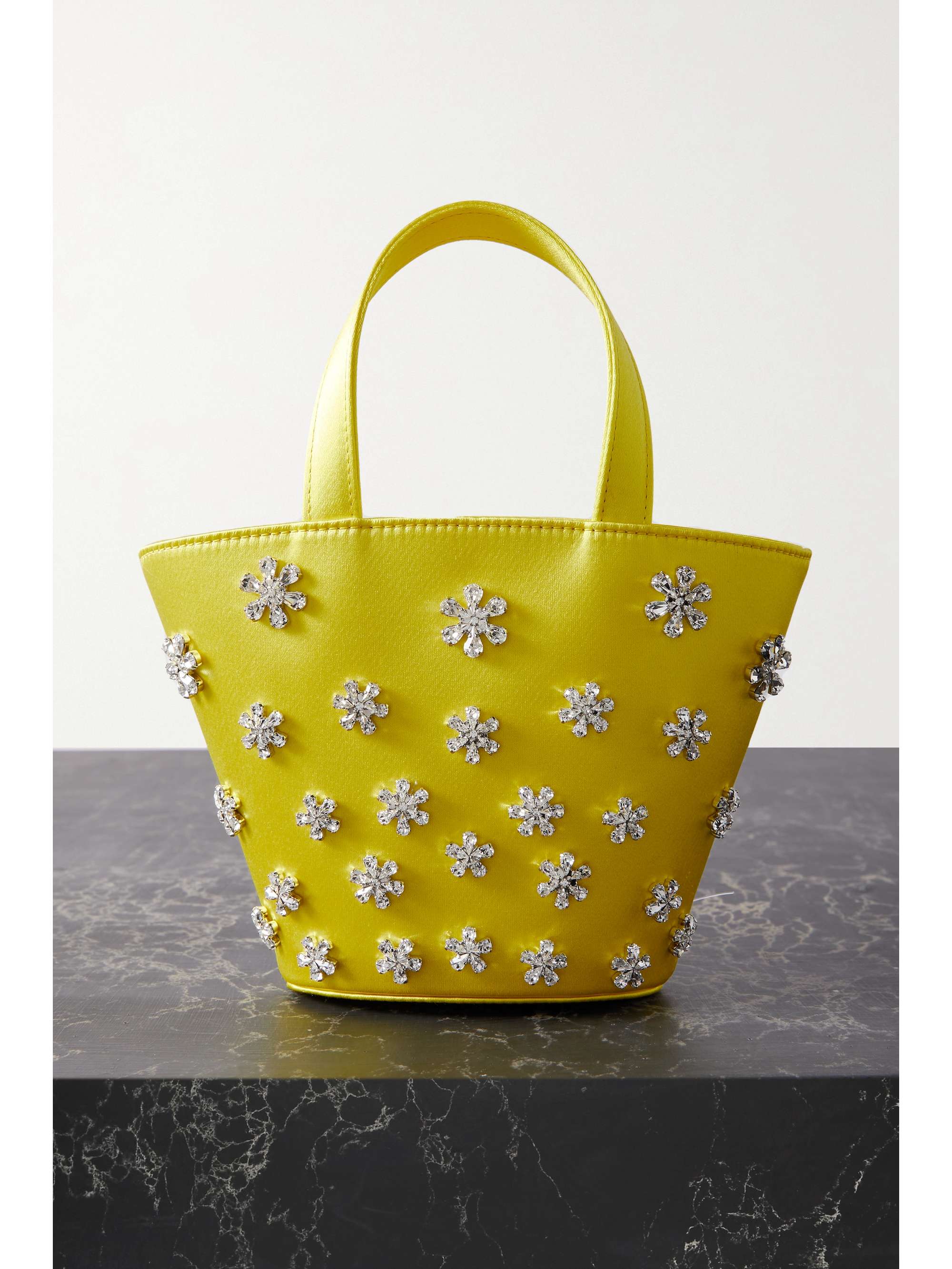 Yellow Lily crystal-embellished satin bucket bag | AMINA MUADDI | NET-A-PORTER
