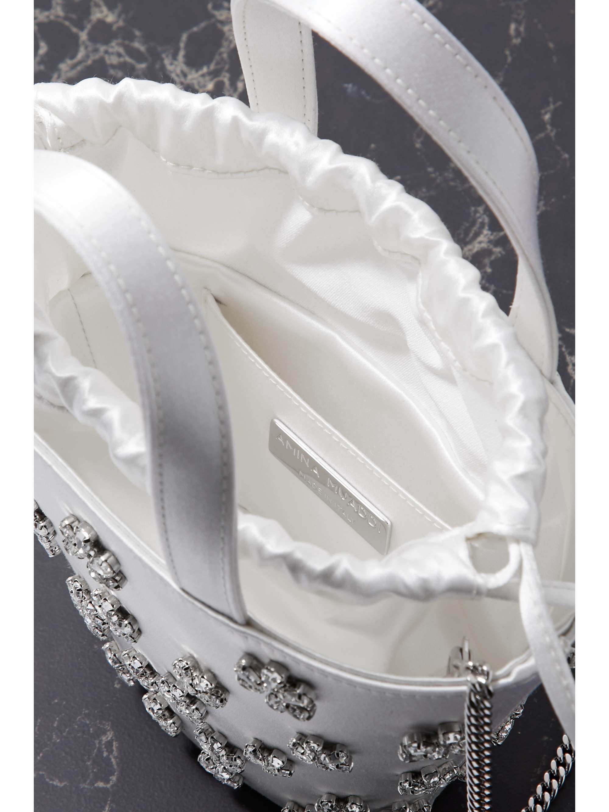 AMINA MUADDI Lily crystal-embellished satin bucket bag