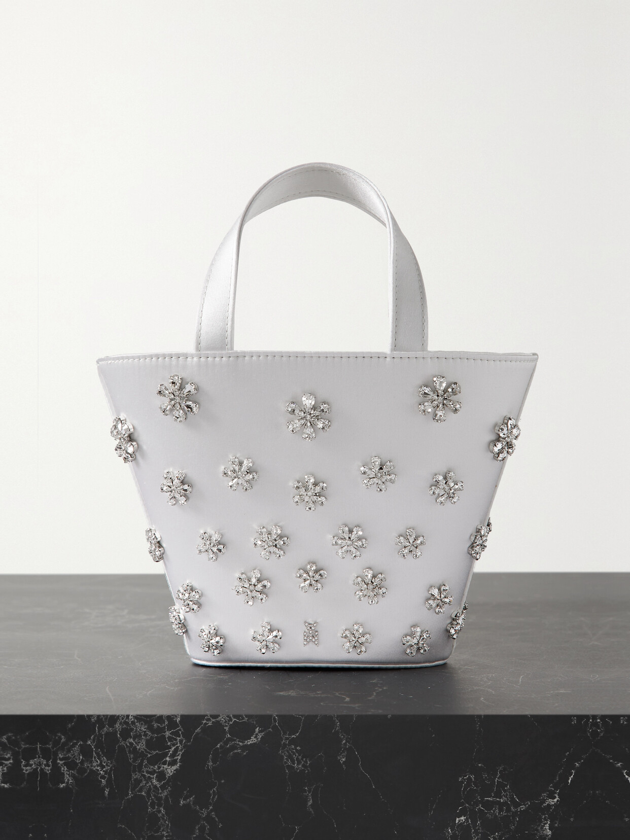 Amina Muaddi Lily Crystal-embellished Satin Bucket Bag