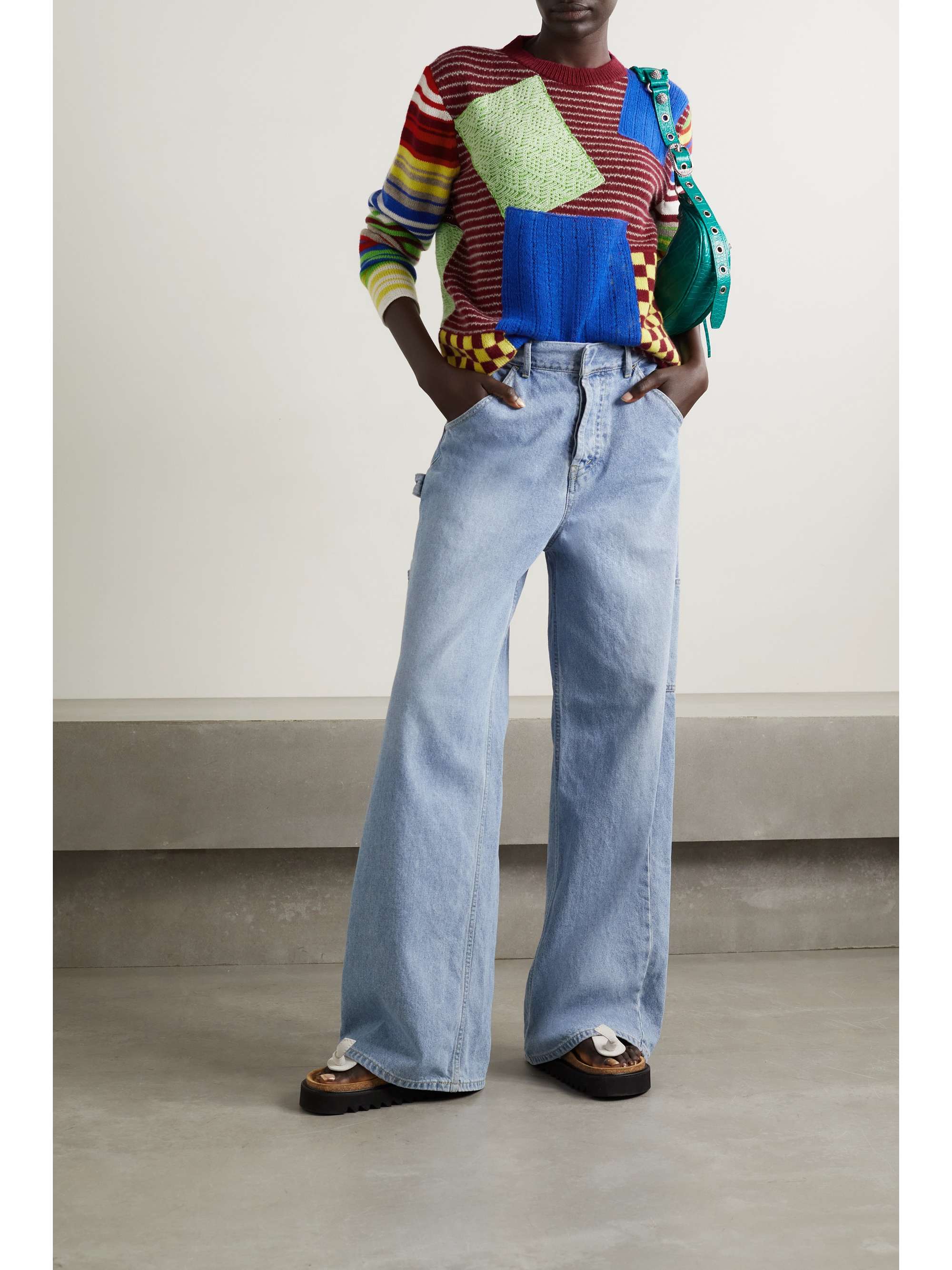 THE ELDER STATESMAN Moyen patchwork mercerized wool and cashmere-blend sweater