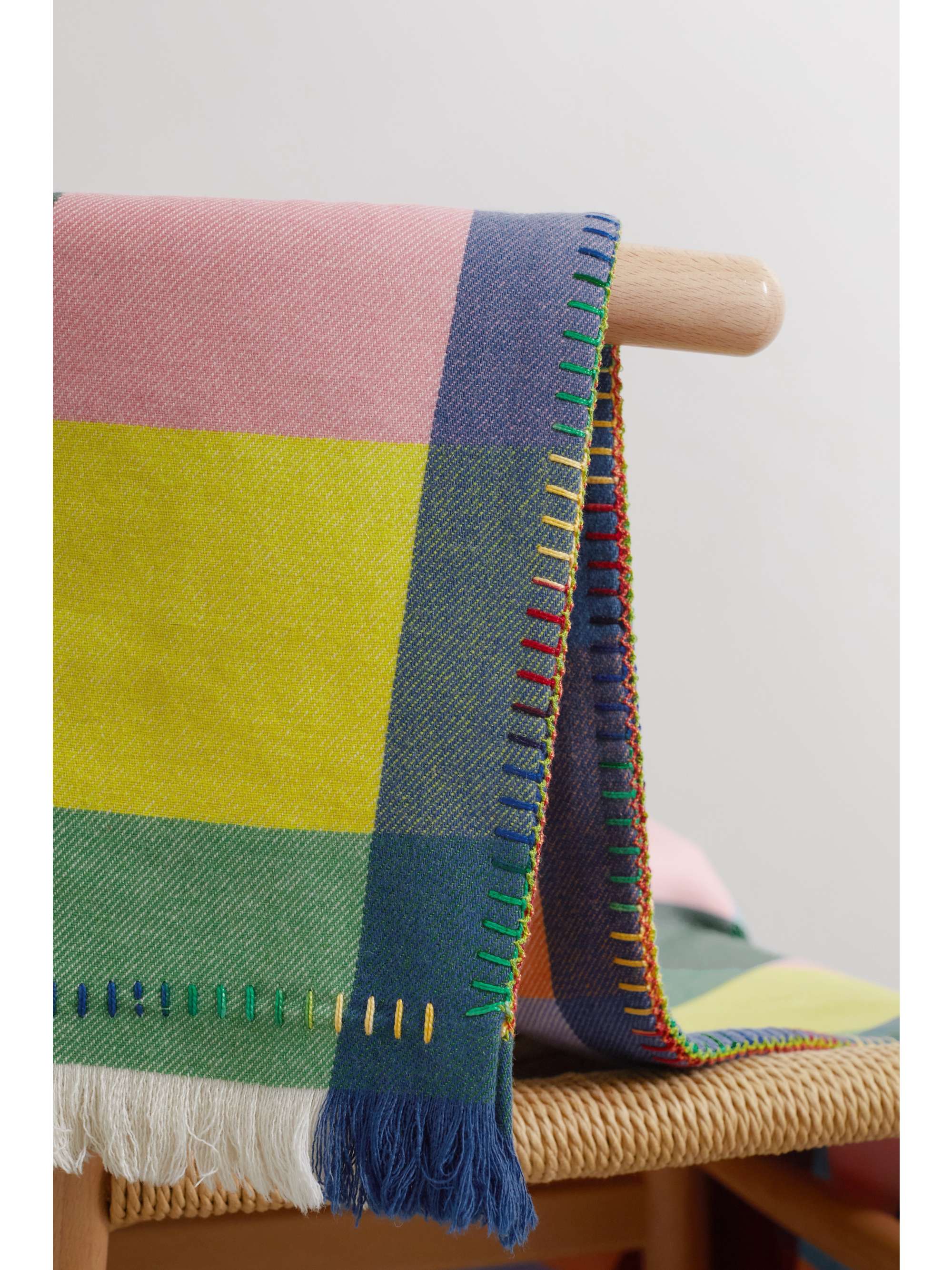 THE ELDER STATESMAN Checked wool and cashmereblend blanket NETAPORTER