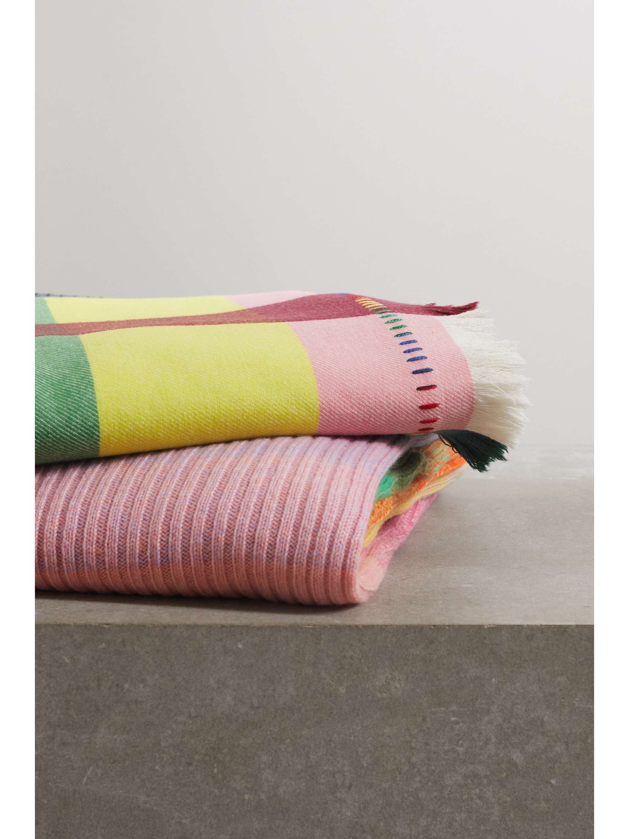 THE ELDER STATESMAN Checked wool and cashmereblend blanket NETAPORTER