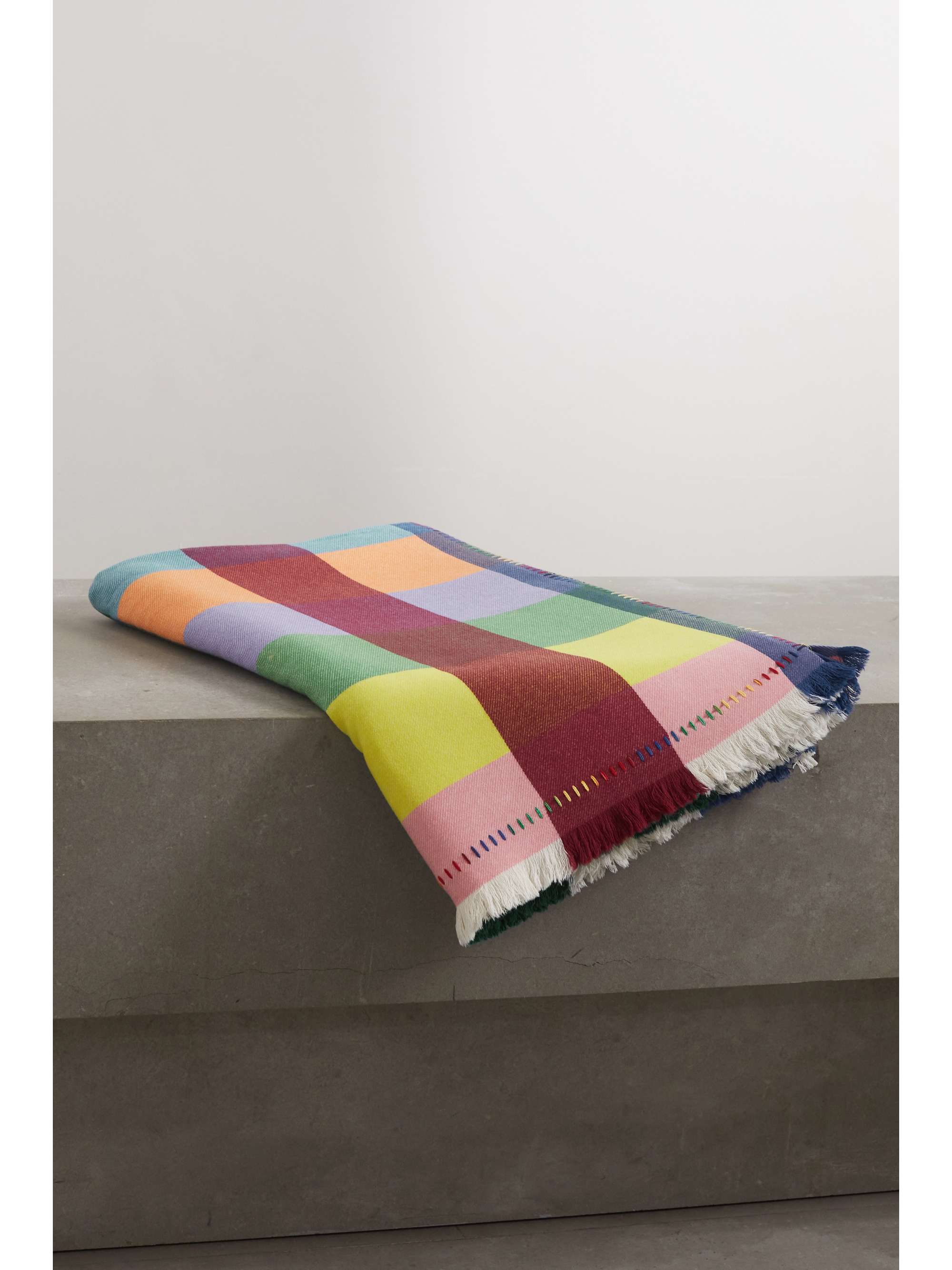 THE ELDER STATESMAN Checked wool and cashmereblend blanket NETAPORTER