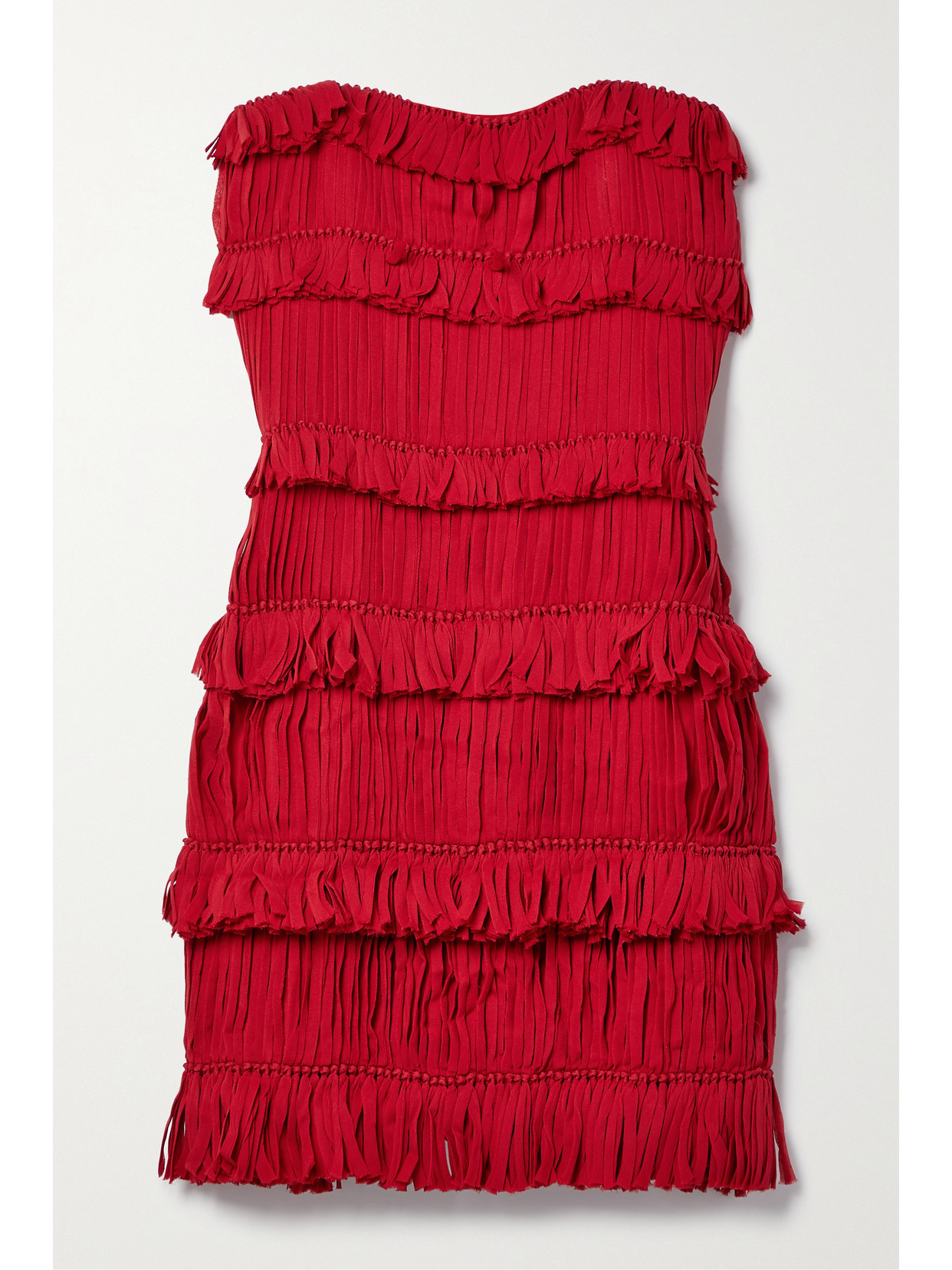 Interior The Valencia Strapless Fringed Silk-crepe Mini Dress In Red
