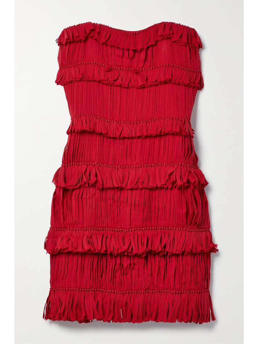 Interior The Valencia Strapless Fringed Silk-crepe Mini Dress