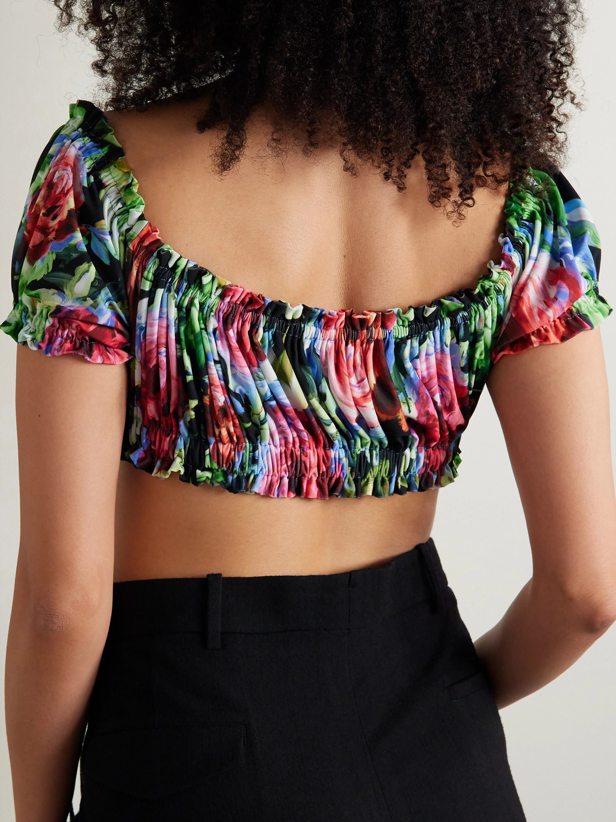 Jose Off-The-Shoulder Cropped Floral-Print Stretch-Jersey Top