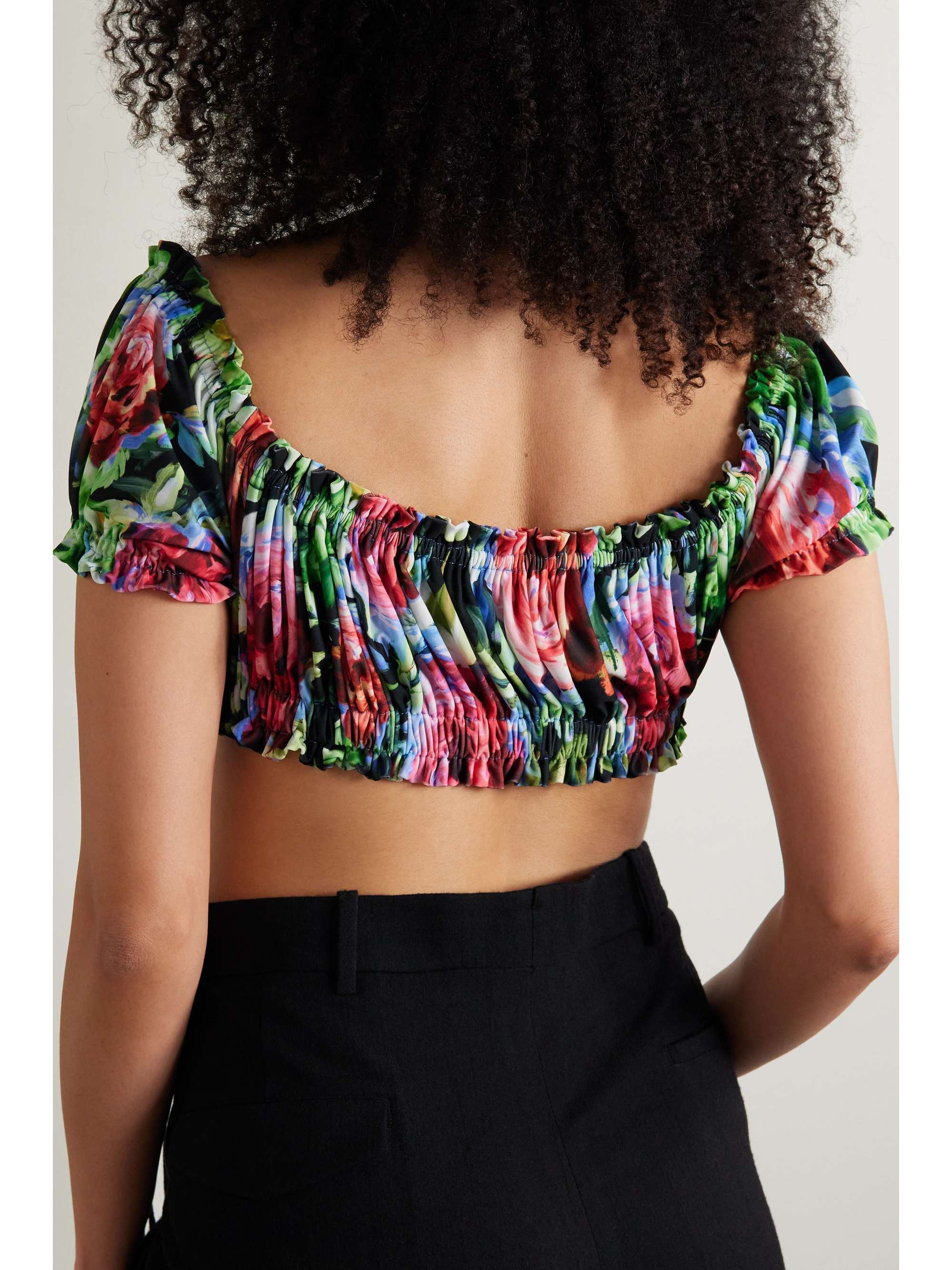 NORMA KAMALI Jose off-the-shoulder cropped floral-print stretch-jersey top