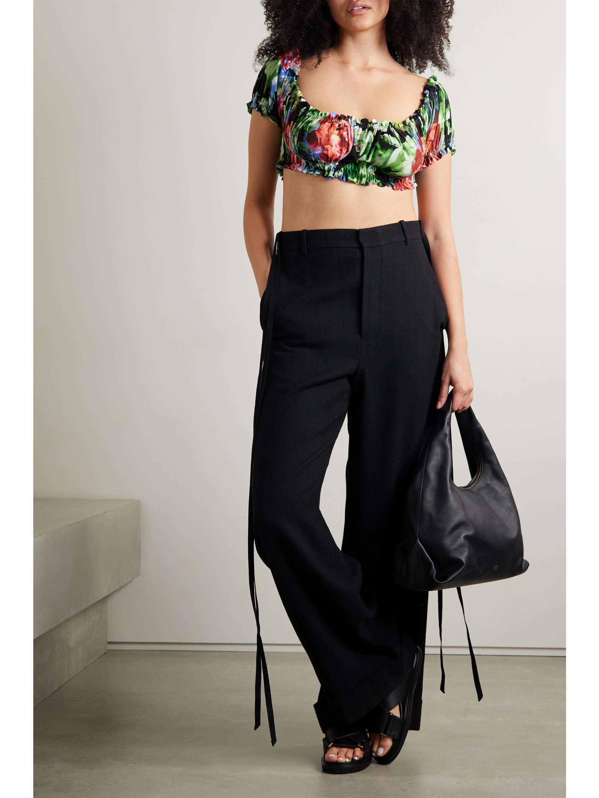 NORMA KAMALI Jose off-the-shoulder cropped floral-print stretch-jersey top